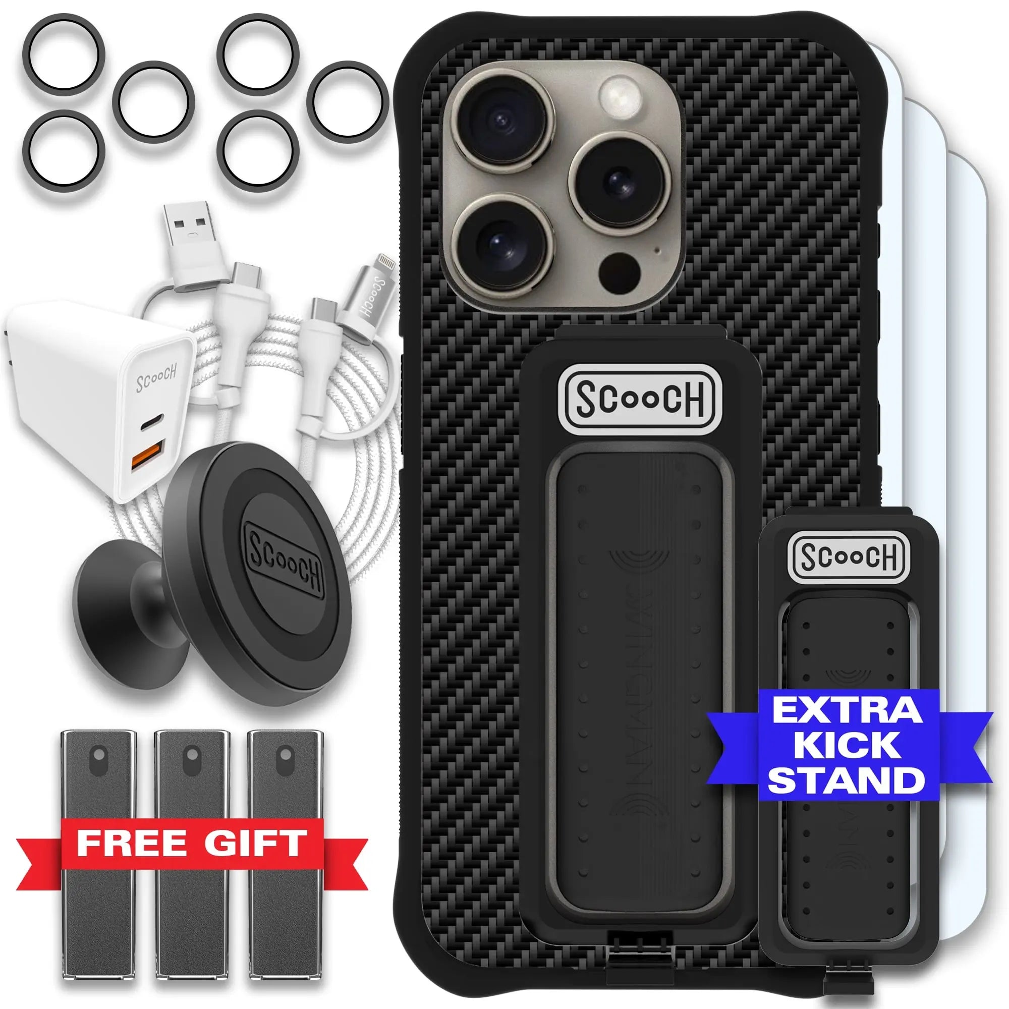 Scooch-Wingman Ultimate Bundle for iPhone 15 Pro-Carbon-Fiber-Black