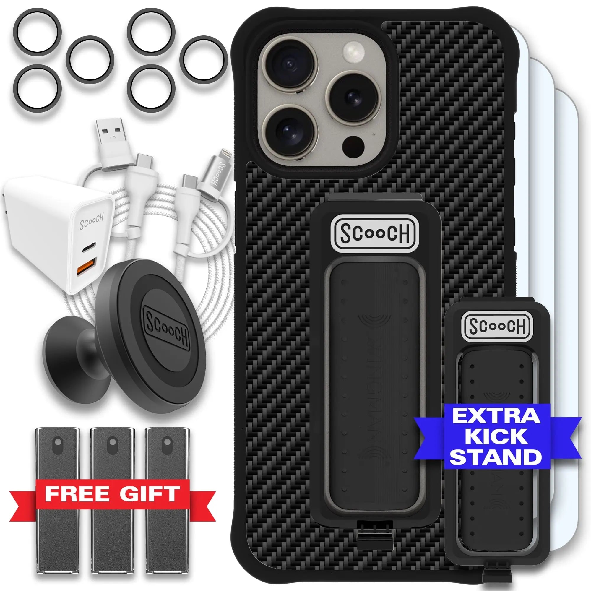 Scooch-Wingman Ultimate Bundle for iPhone 15 Pro Max-Carbon-Fiber-Black