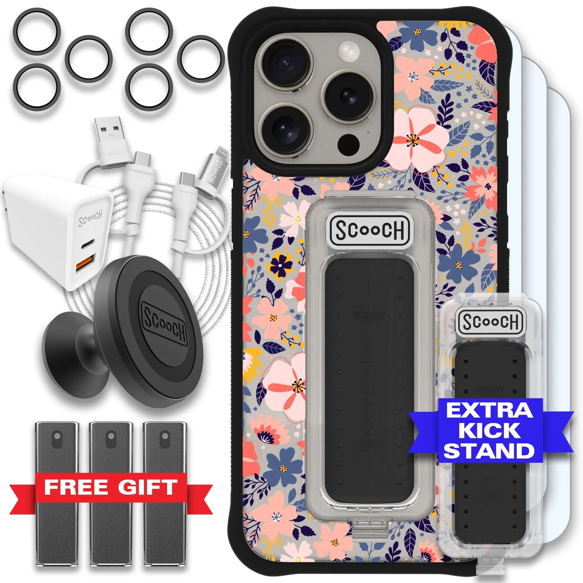 Scooch-Wingman Ultimate Bundle for iPhone 15 Pro Max-Wildflowers-Black