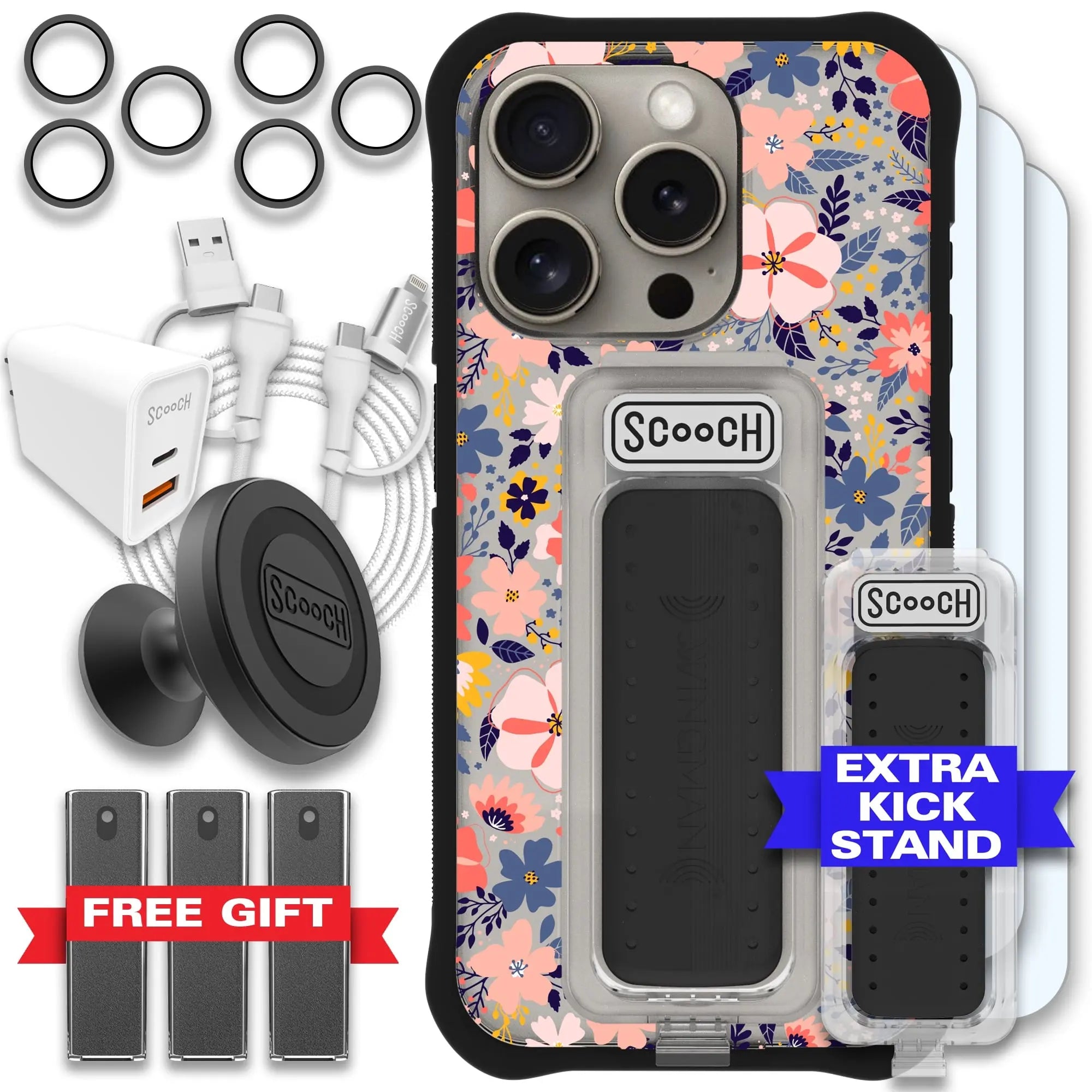 Scooch-Wingman Ultimate Bundle for iPhone 15 Pro-Wildflowers-Black