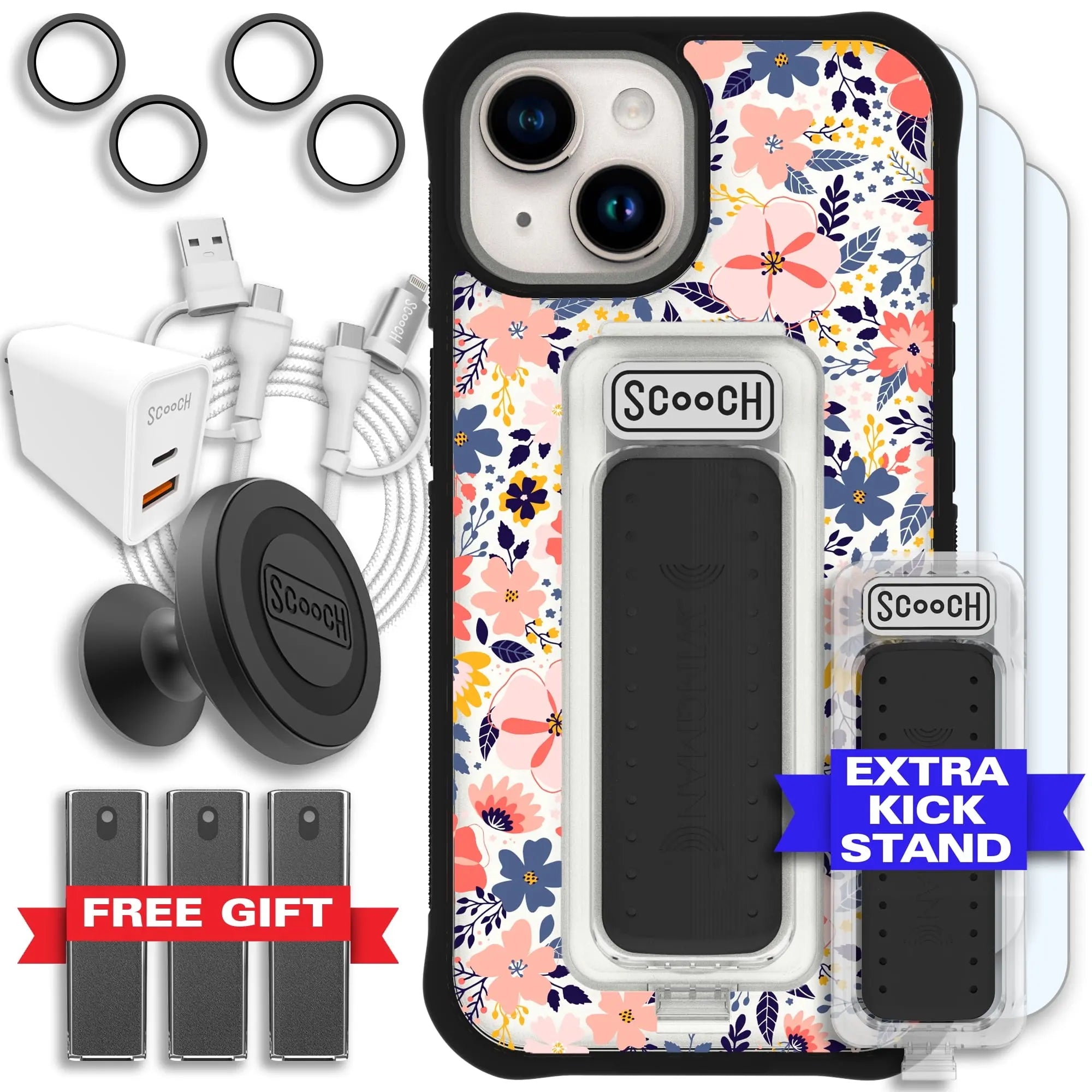 Scooch-Wingman Ultimate Bundle for iPhone 15-Wildflowers-Black