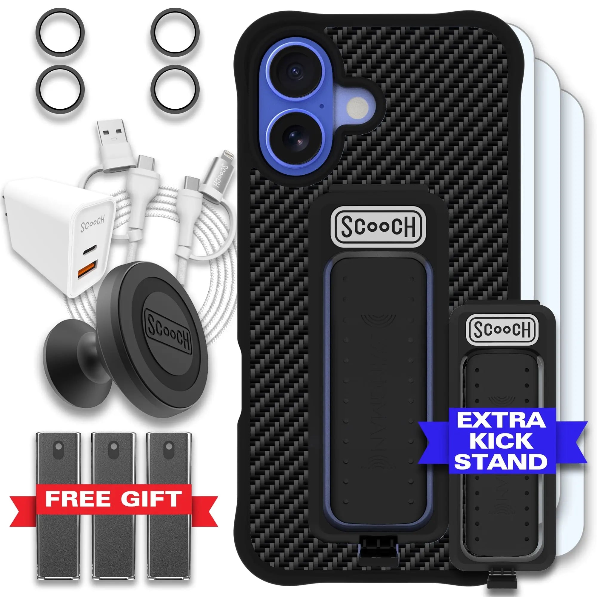 Scooch-Wingman Ultimate Bundle for iPhone 16-Carbon-Fiber-Black