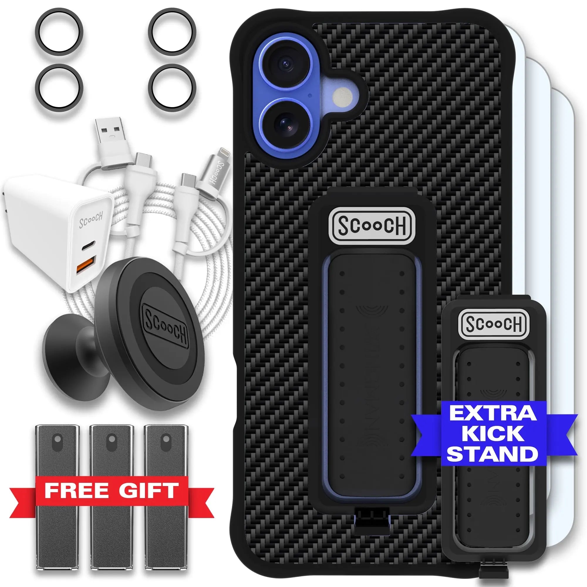 Scooch-Wingman Ultimate Bundle for iPhone 16 Plus-Carbon-Fiber-Black