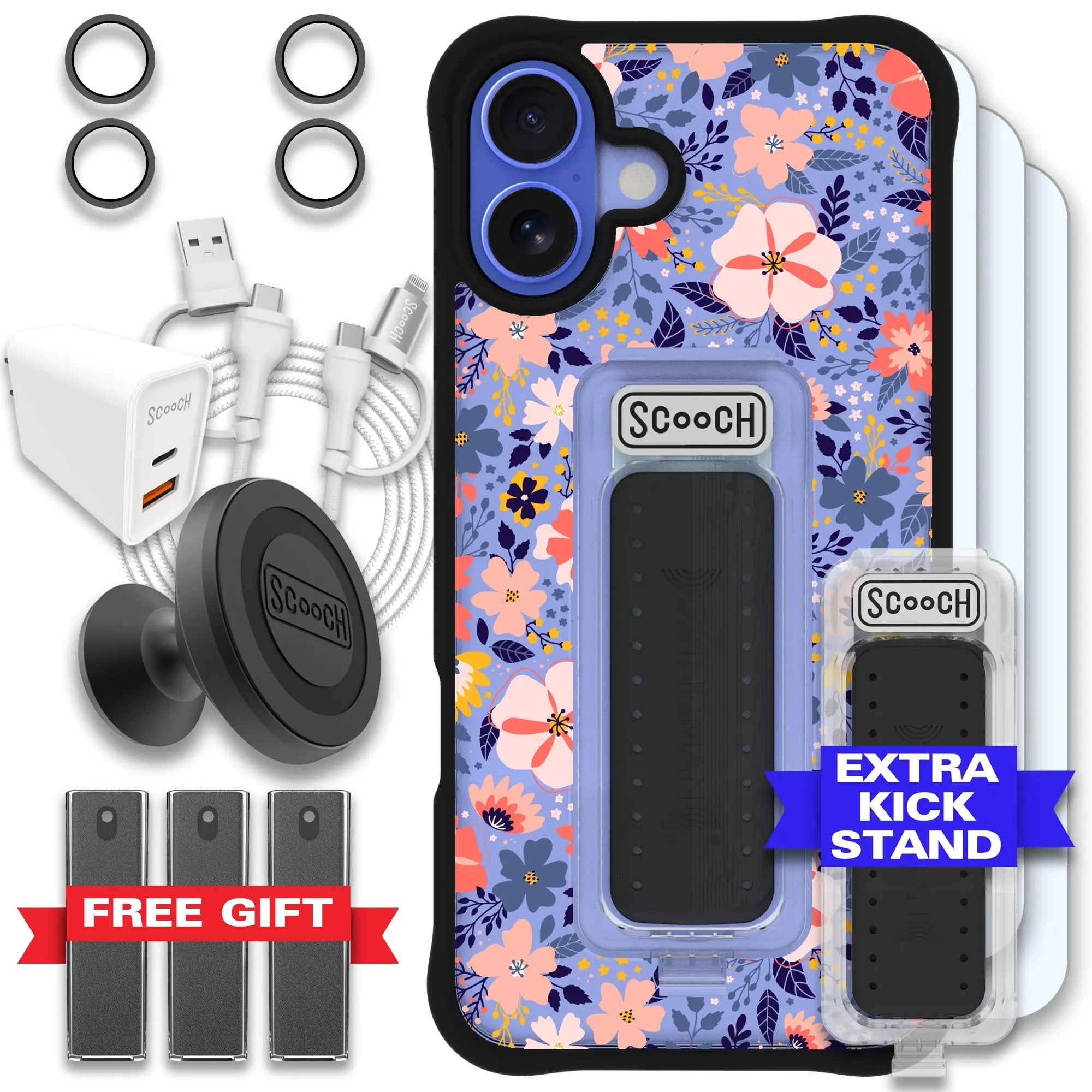 Scooch-Wingman Ultimate Bundle for iPhone 16 Plus-Wildflowers-Black