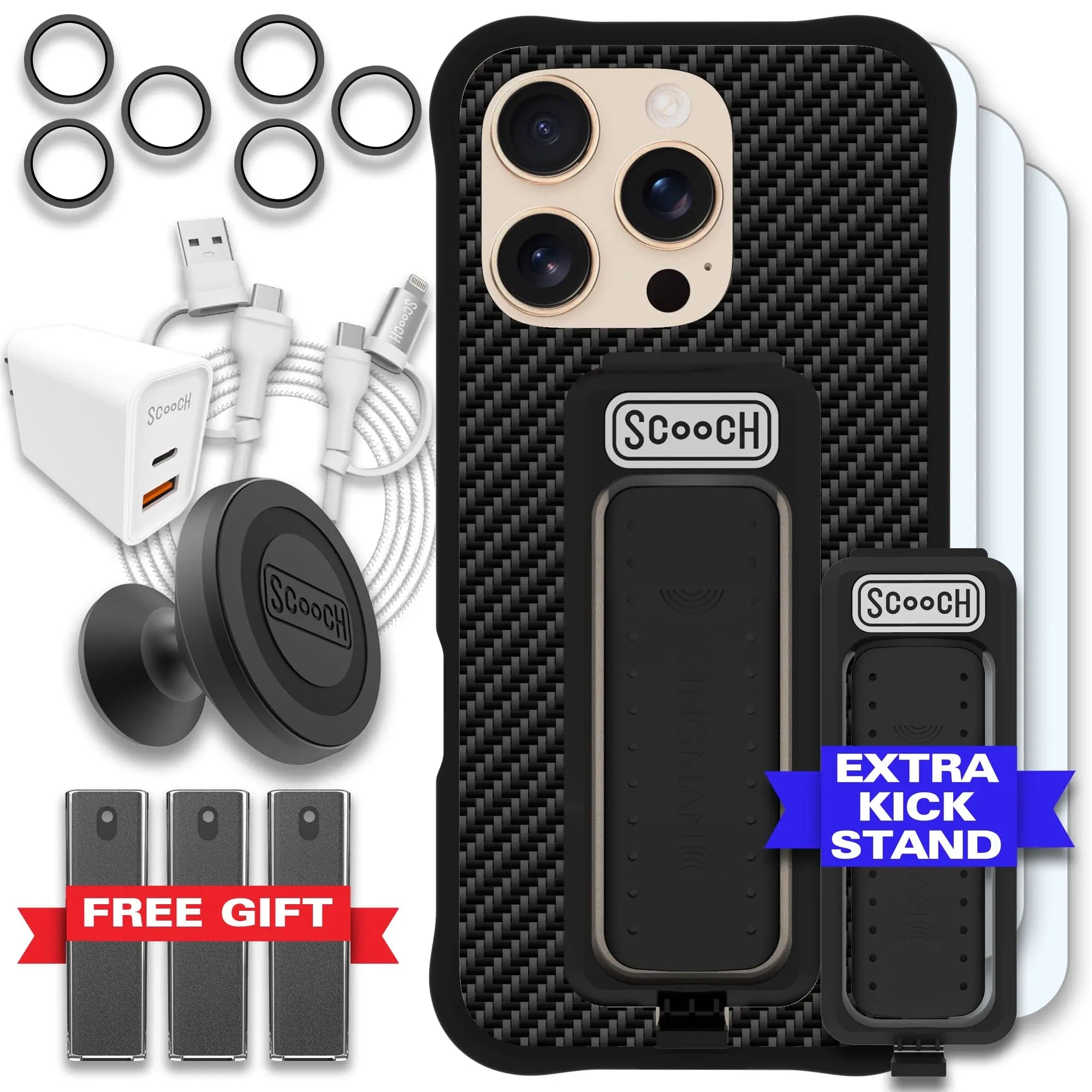 Scooch-Wingman Ultimate Bundle for iPhone 16 Pro-Carbon-Fiber-Black