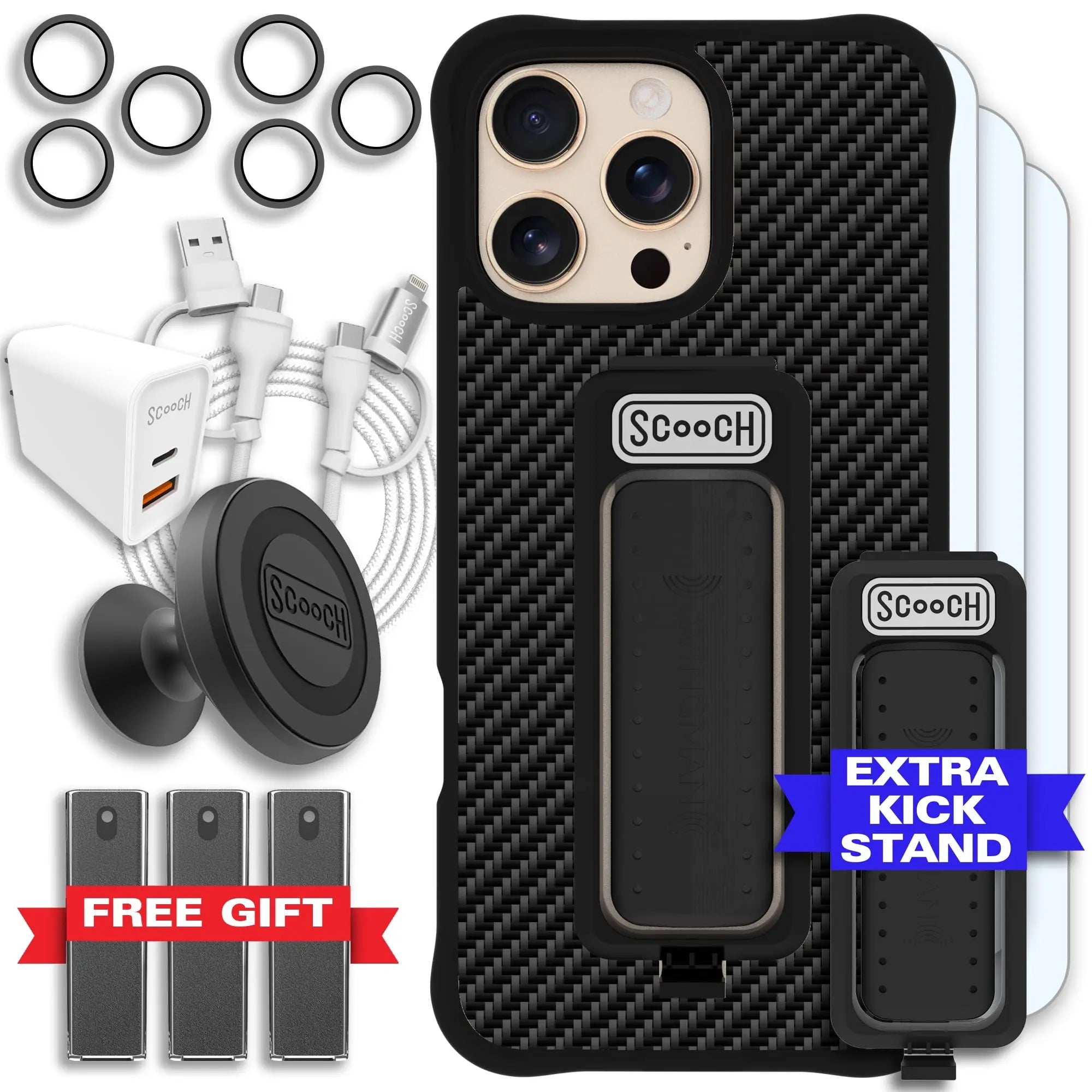 Scooch-Wingman Ultimate Bundle for iPhone 16 Pro Max-Carbon-Fiber-Black