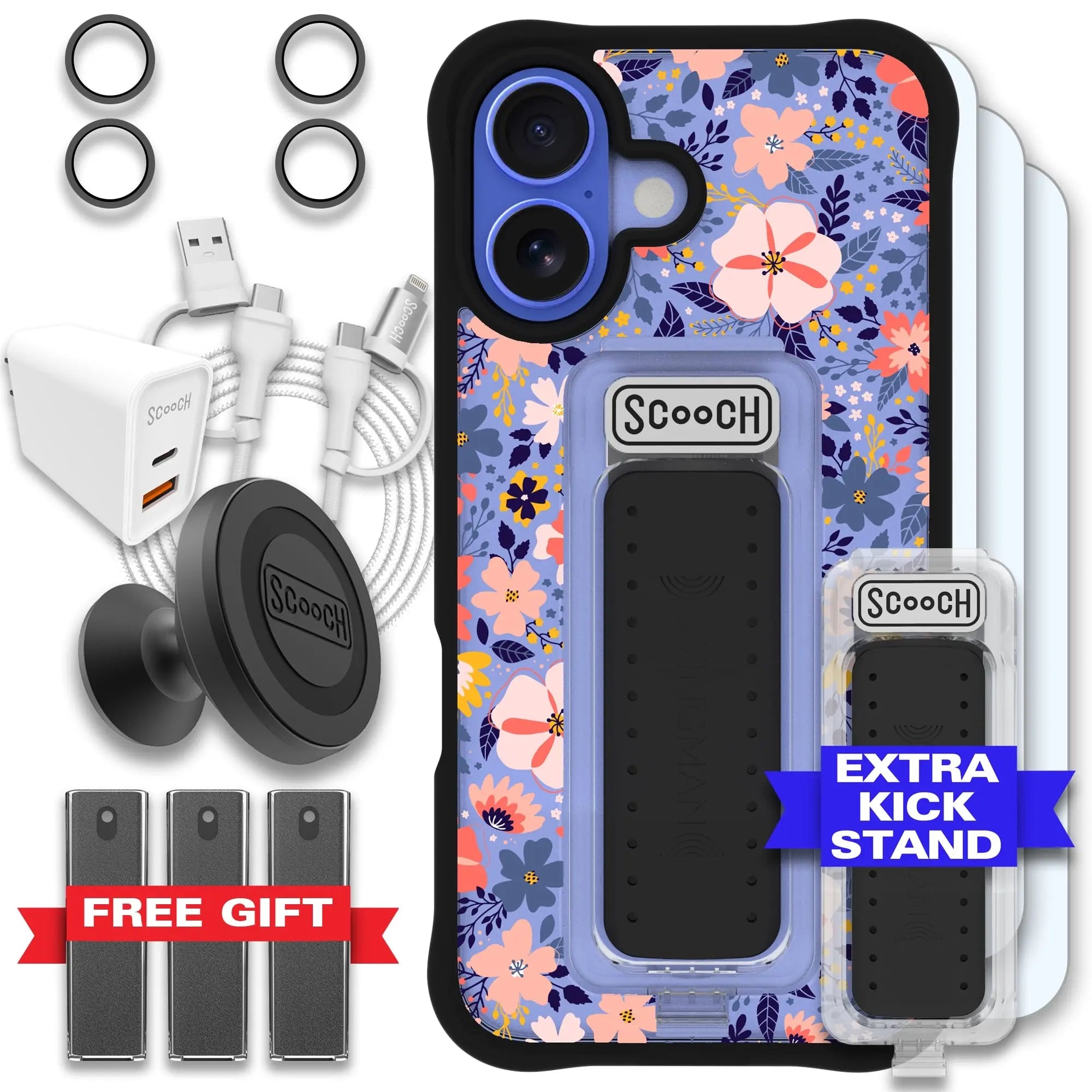 Scooch-Wingman Ultimate Bundle for iPhone 16-Wildflowers-Black