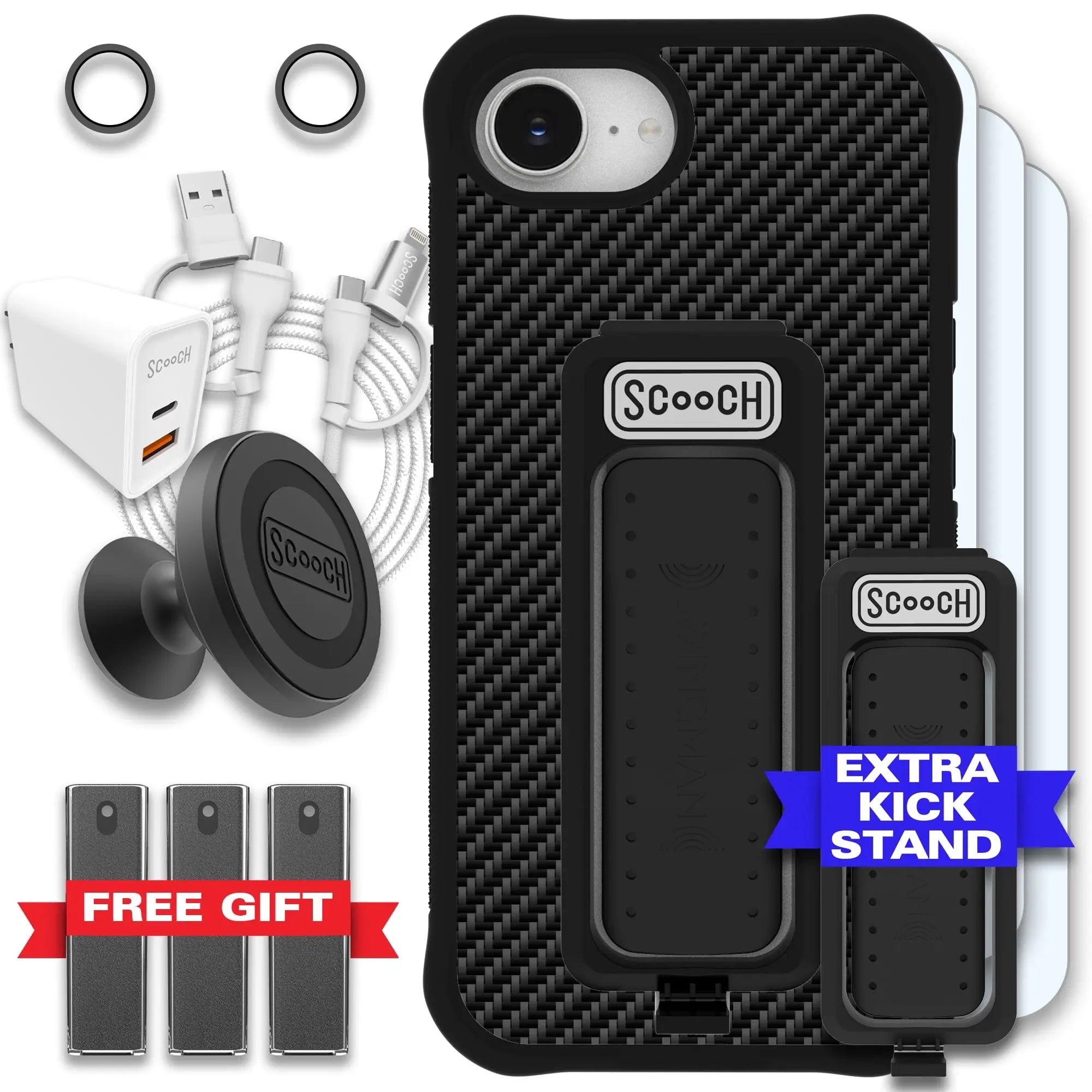 Scooch-Wingman Ultimate Bundle for iPhone 16e-Carbon-Fiber-Black