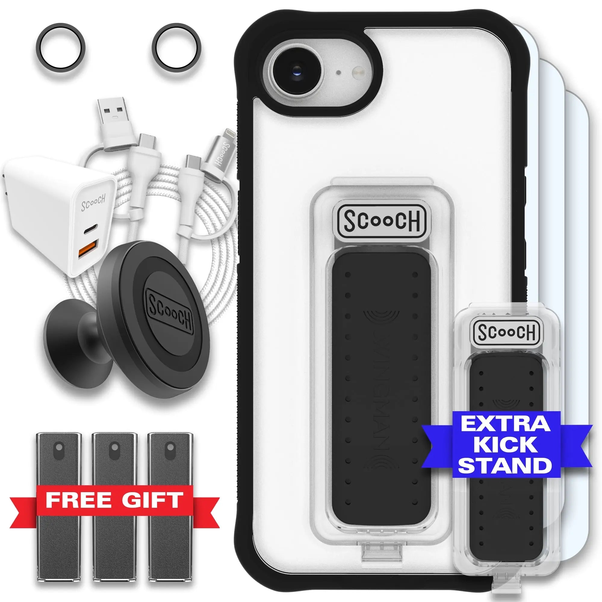 Scooch-Wingman Ultimate Bundle for iPhone 16e-Tuxedo-Clear-Black