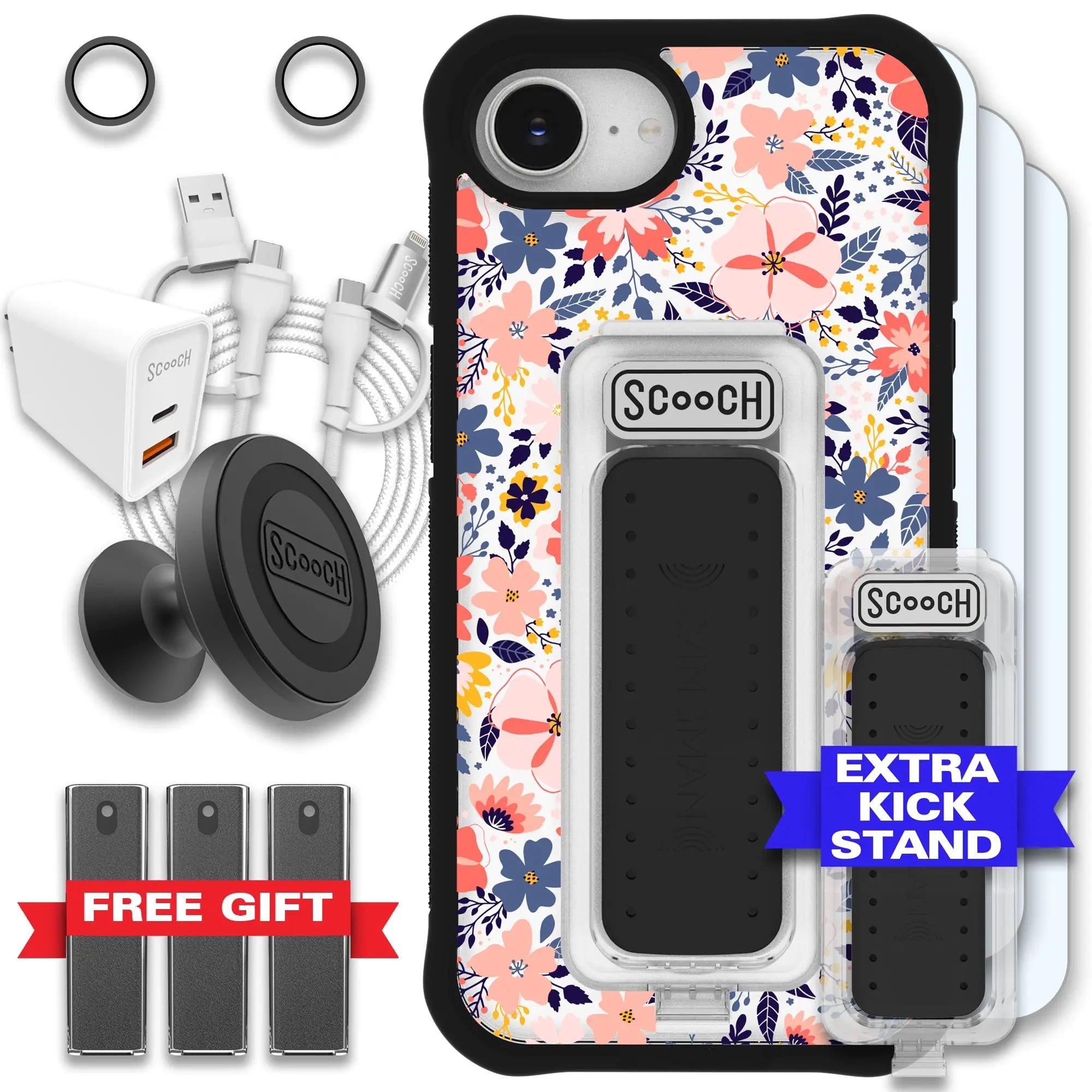 Scooch-Wingman Ultimate Bundle for iPhone 16e-Wildflowers-Black