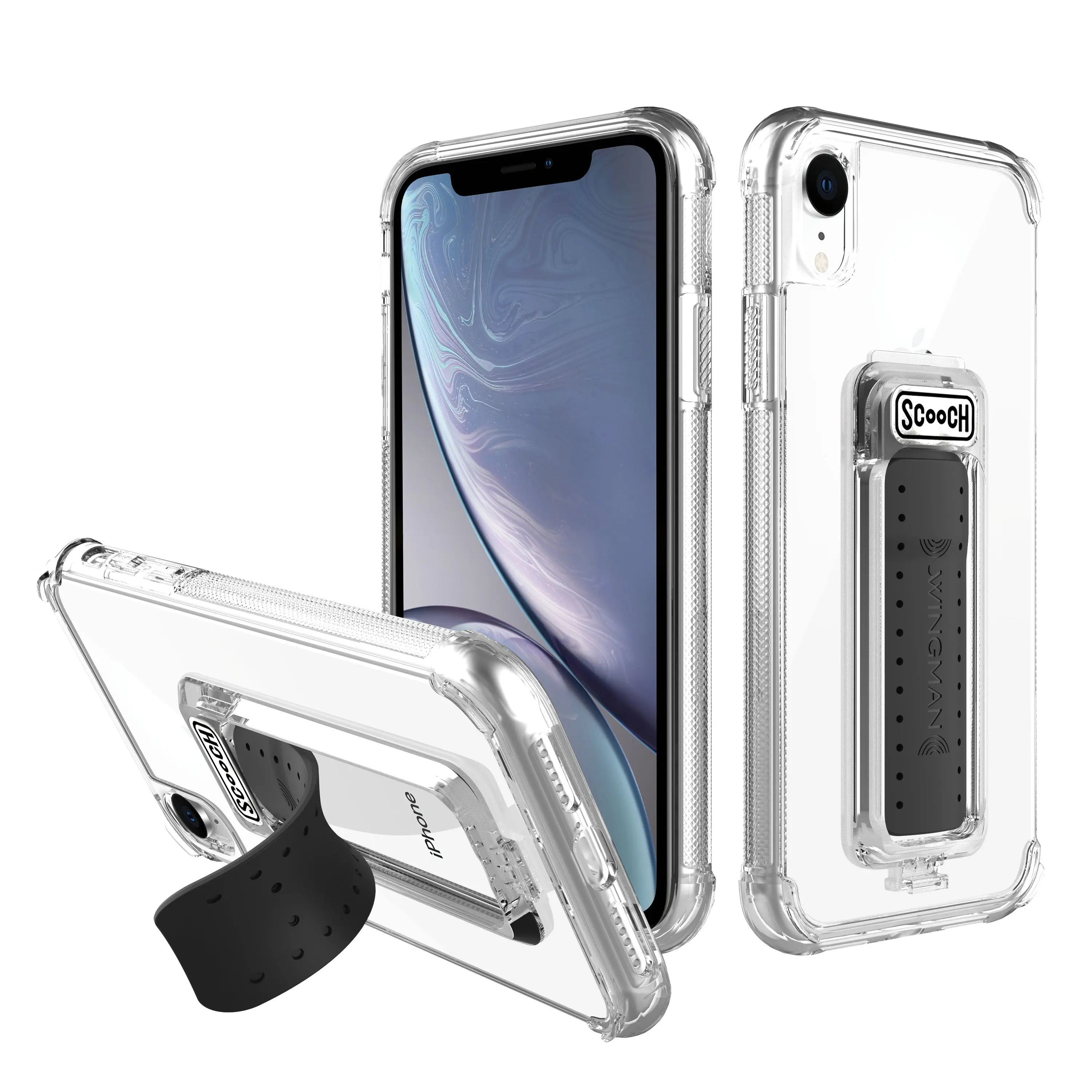 Scooch-Wingman for iPhone XR-Clear-Removable-Kickstand