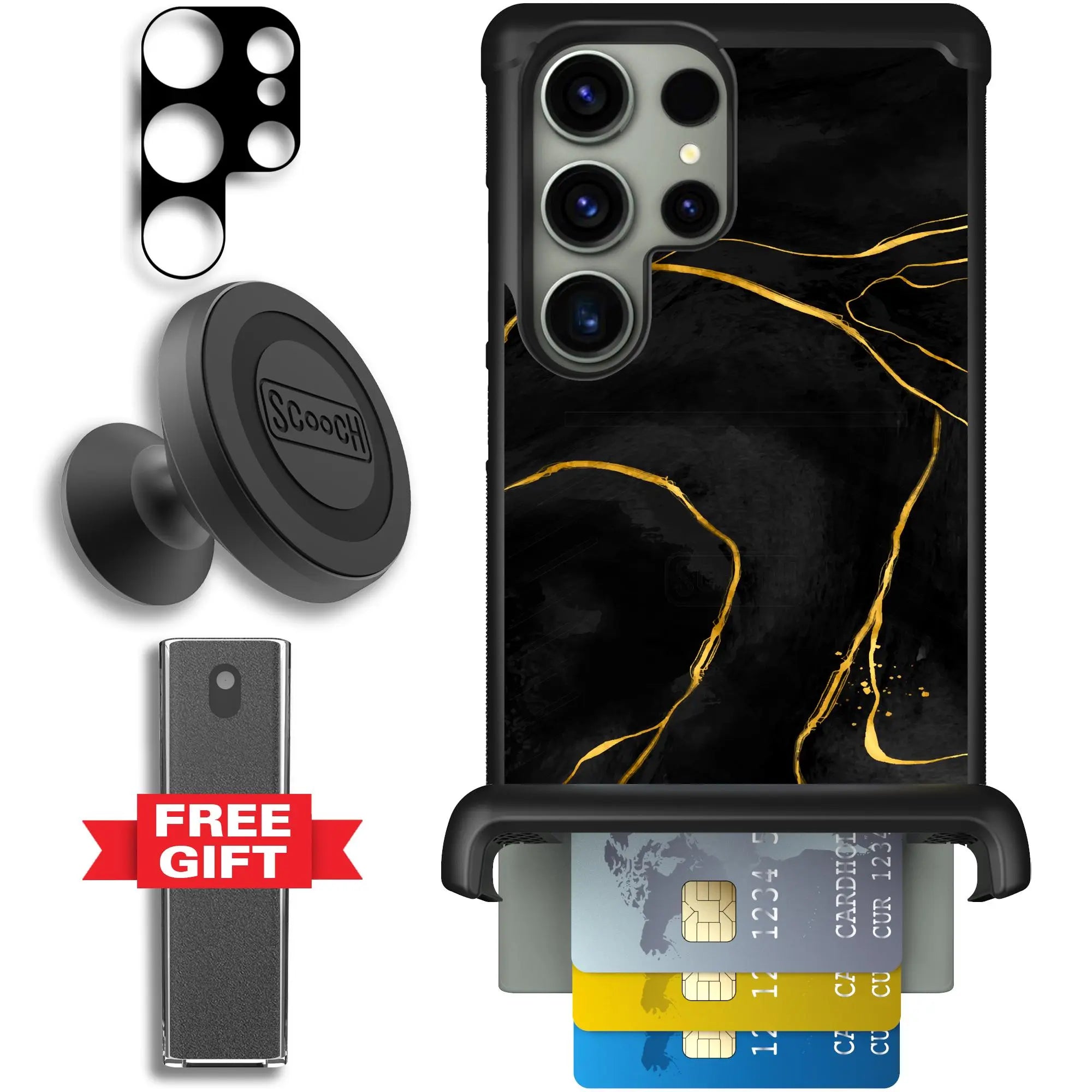 Scooch-Wingmate Defender Bundle for Samsung Galaxy S23 Ultra-Black-Marble