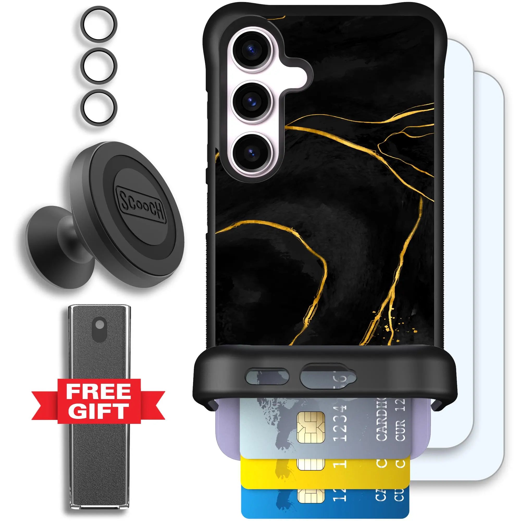 Scooch-Wingmate Defender Bundle for Samsung Galaxy S24-Black-Marble