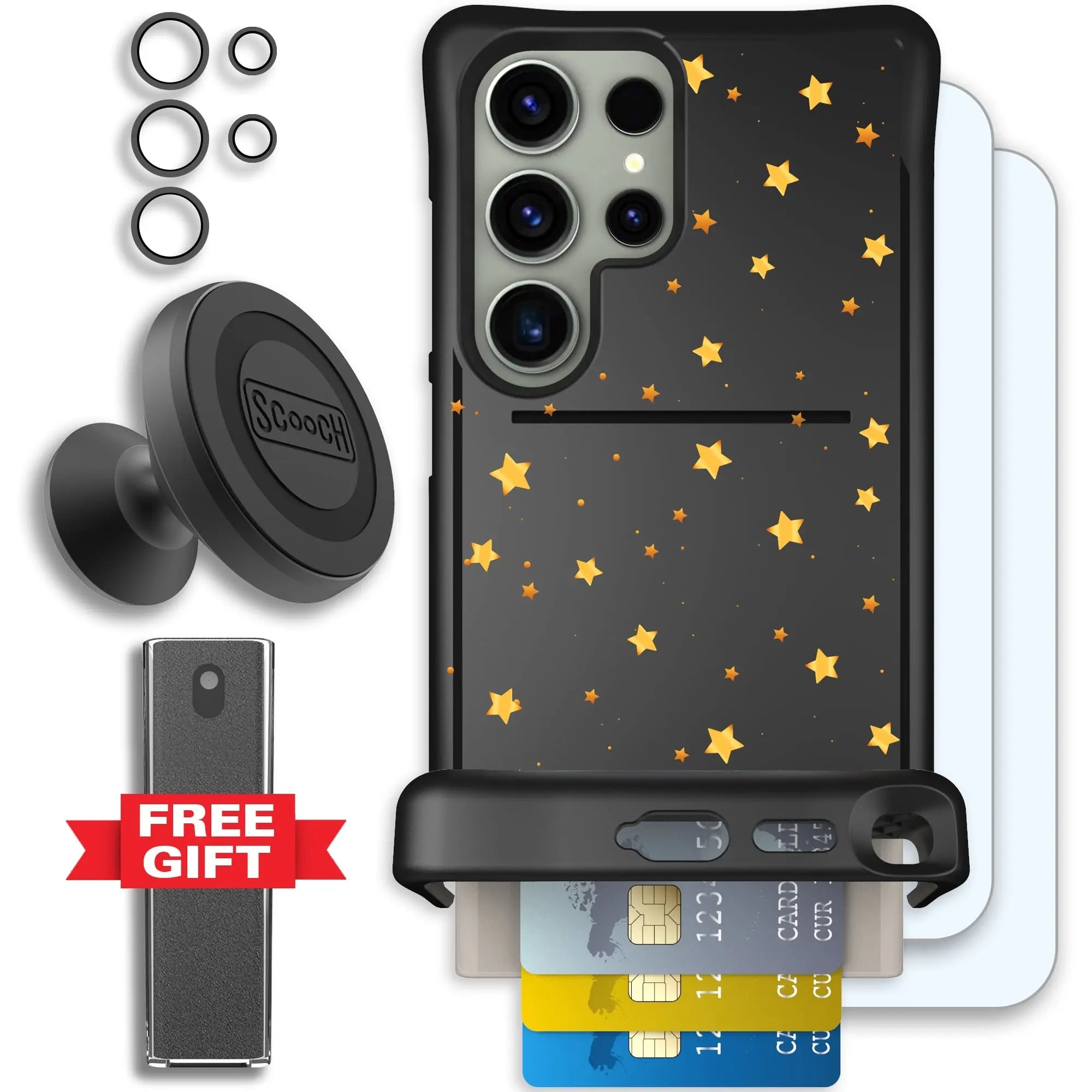 Scooch-Wingmate Defender Bundle for Samsung Galaxy S24 Ultra-Gold-Stars