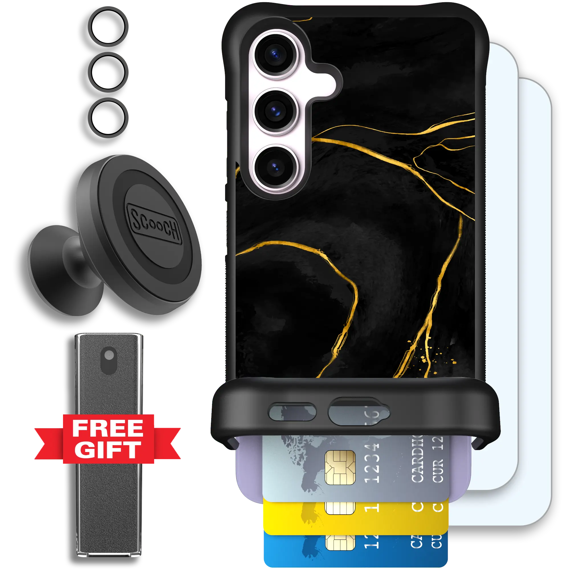 Scooch-Wingmate Defender Bundle for Samsung Galaxy S25-Black-Marble