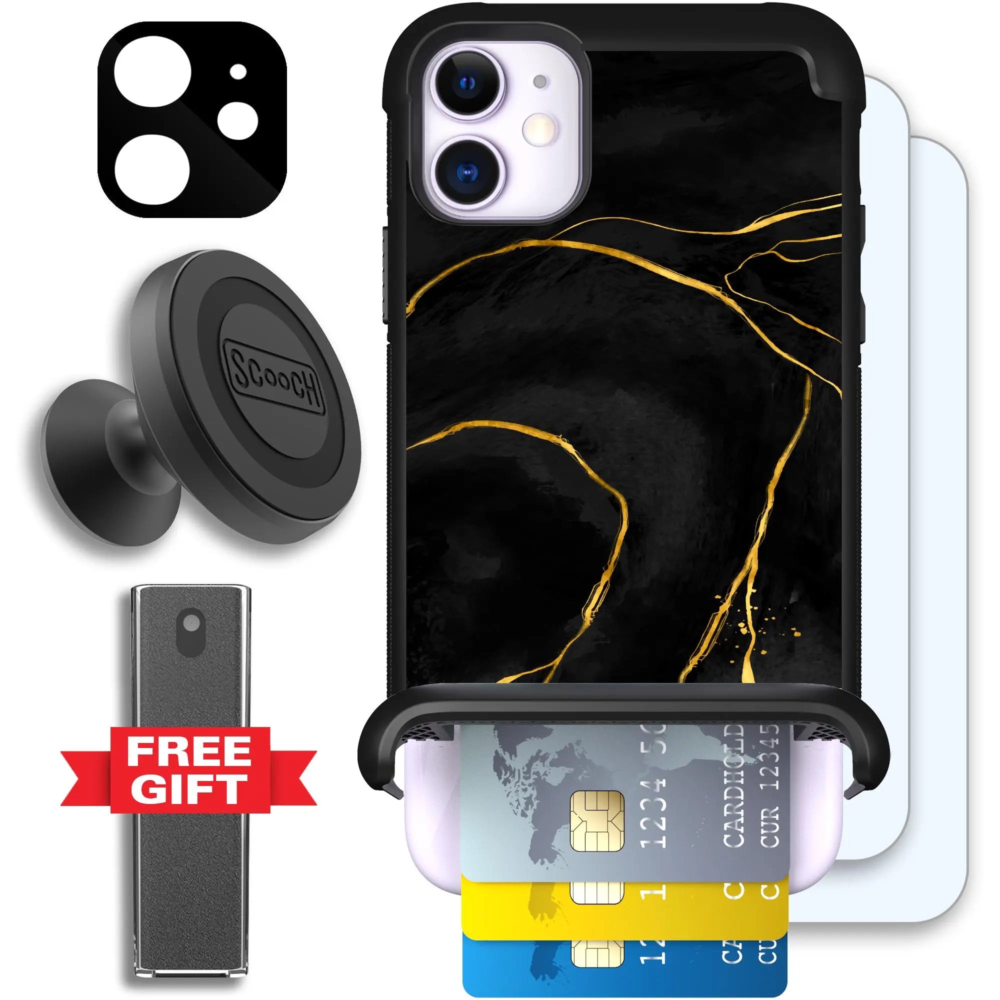 Scooch-Wingmate Defender Bundle for iPhone 11-Black-Marble