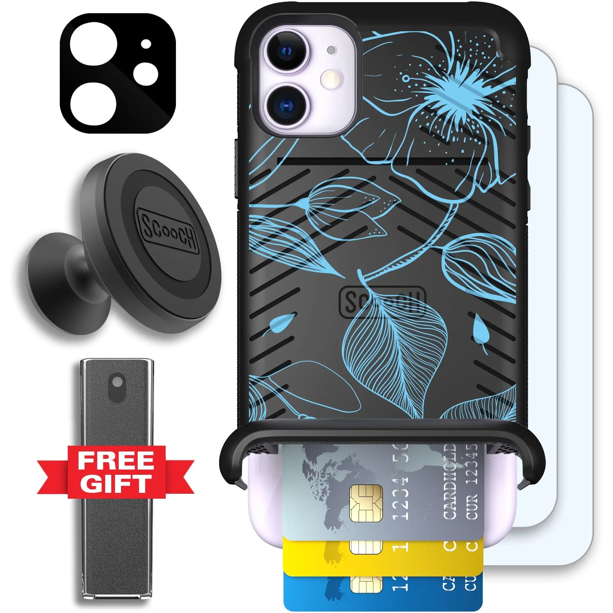 Scooch-Wingmate Defender Bundle for iPhone 11-Blue-Hibiscus