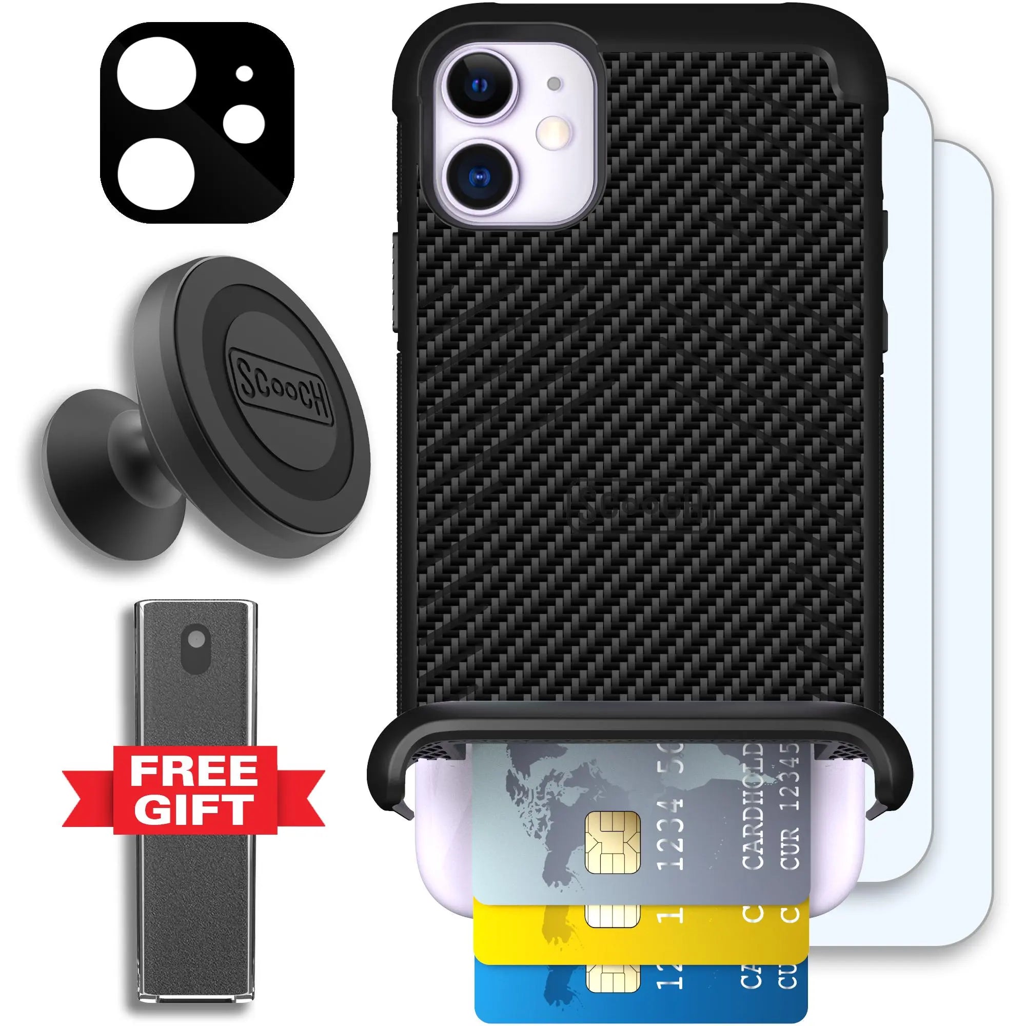 Scooch-Wingmate Defender Bundle for iPhone 11-Carbon-Fiber