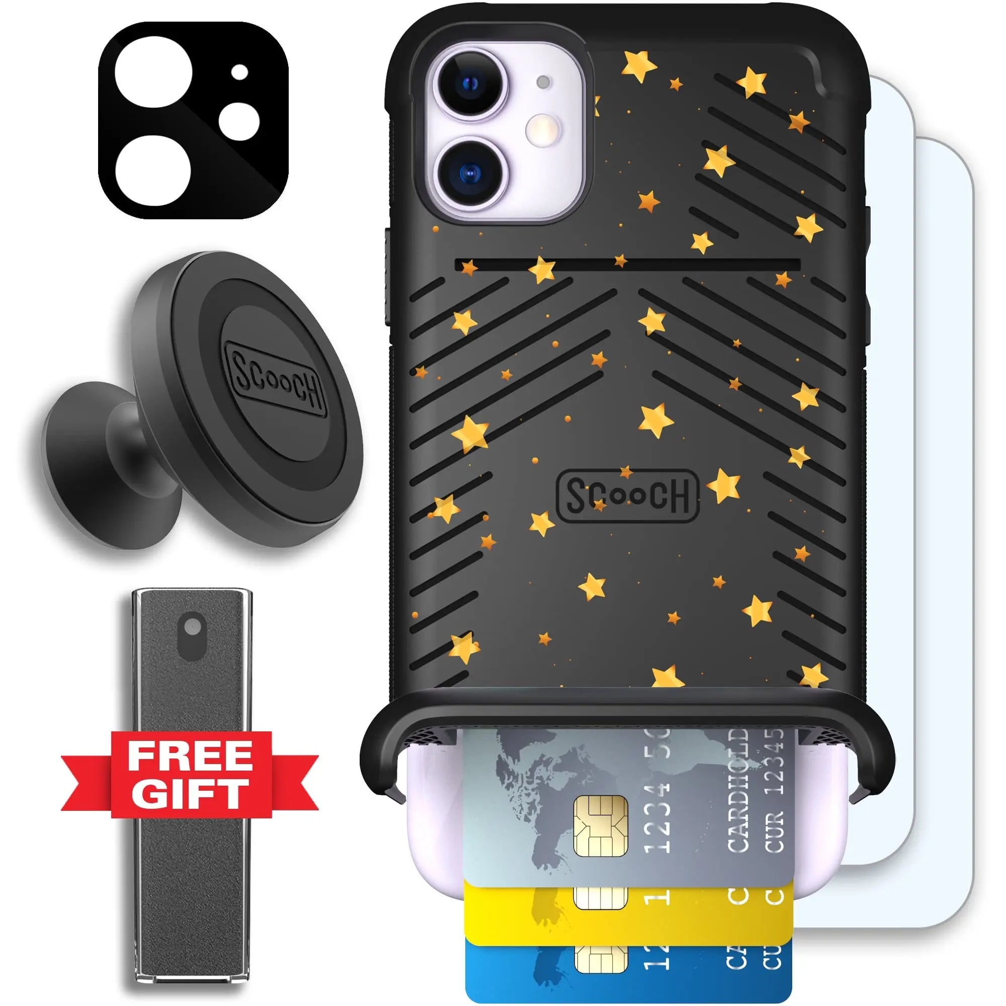 Scooch-Wingmate Defender Bundle for iPhone 11-Gold-Stars