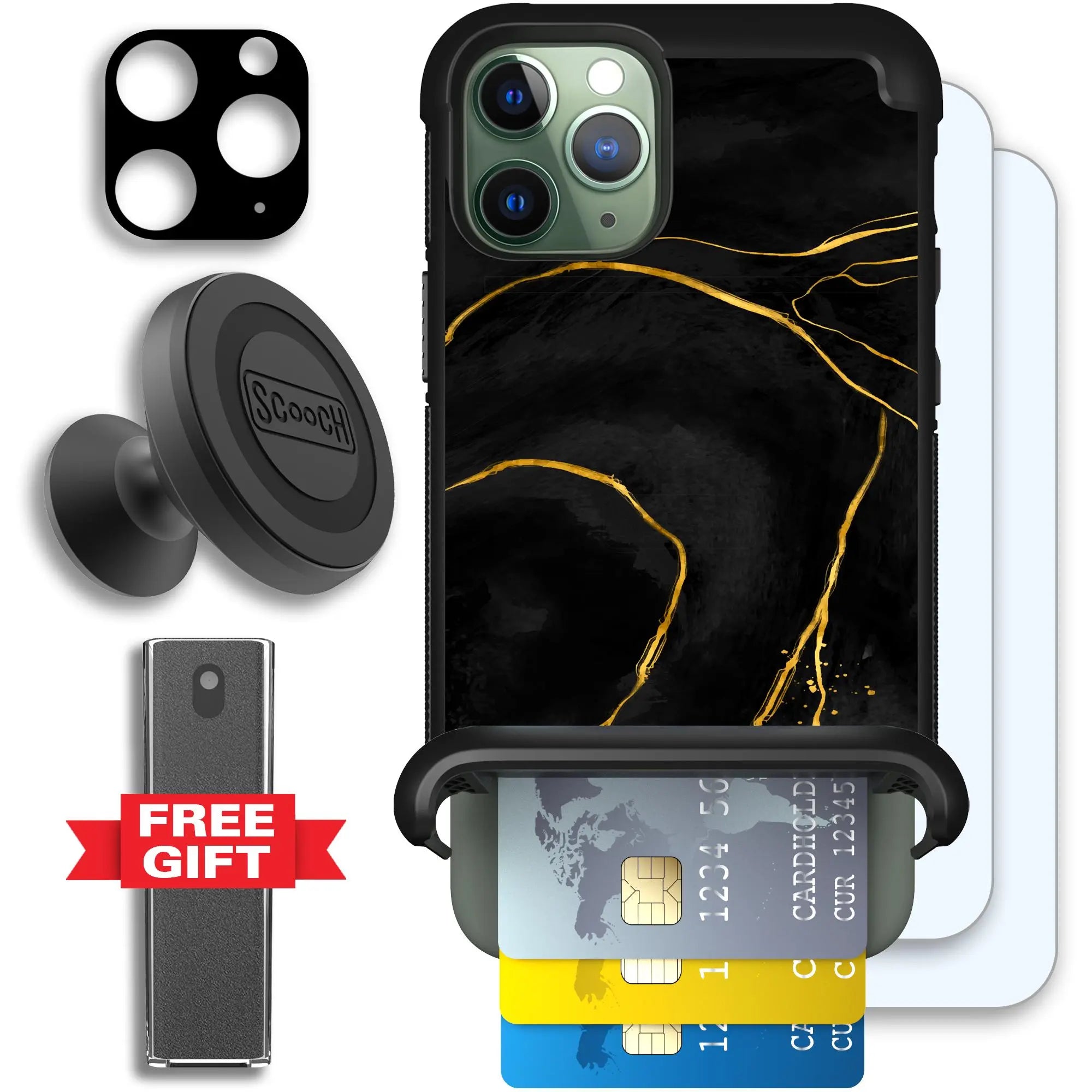 Scooch-Wingmate Defender Bundle for iPhone 11 Pro-Black-Marble