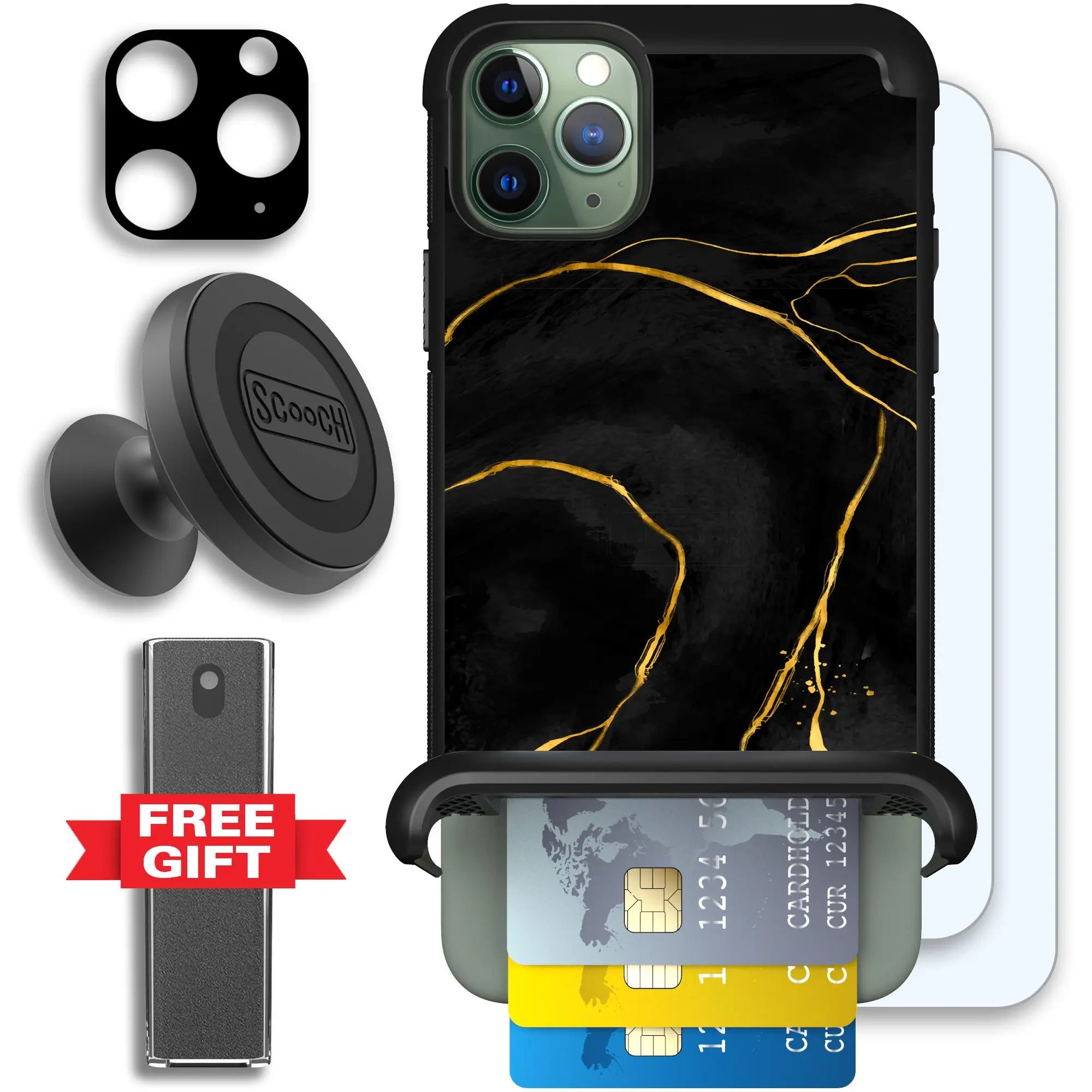 Scooch-Wingmate Defender Bundle for iPhone 11 Pro Max-Black-Marble