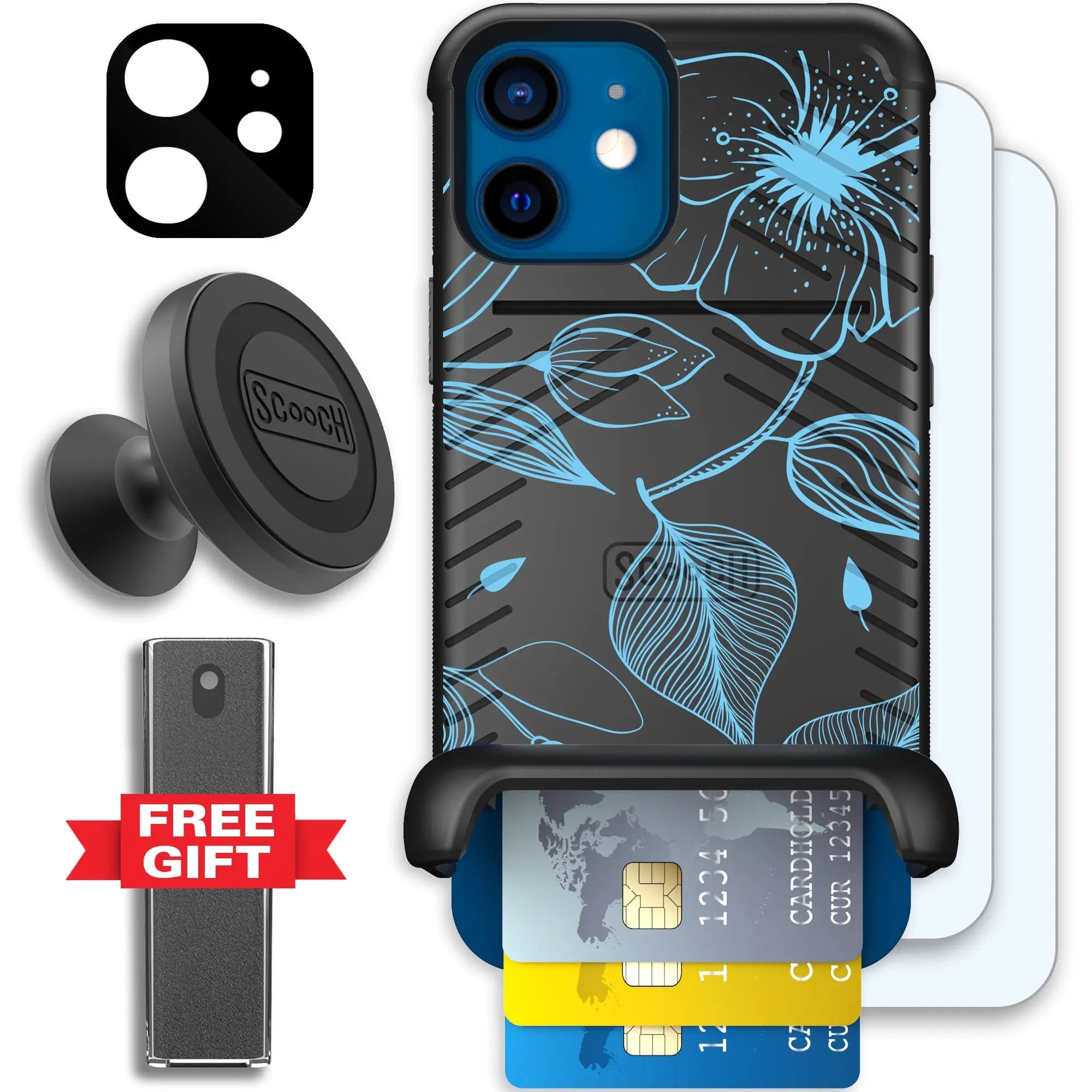 Scooch-Wingmate Defender Bundle for iPhone 12-Blue-Hibiscus