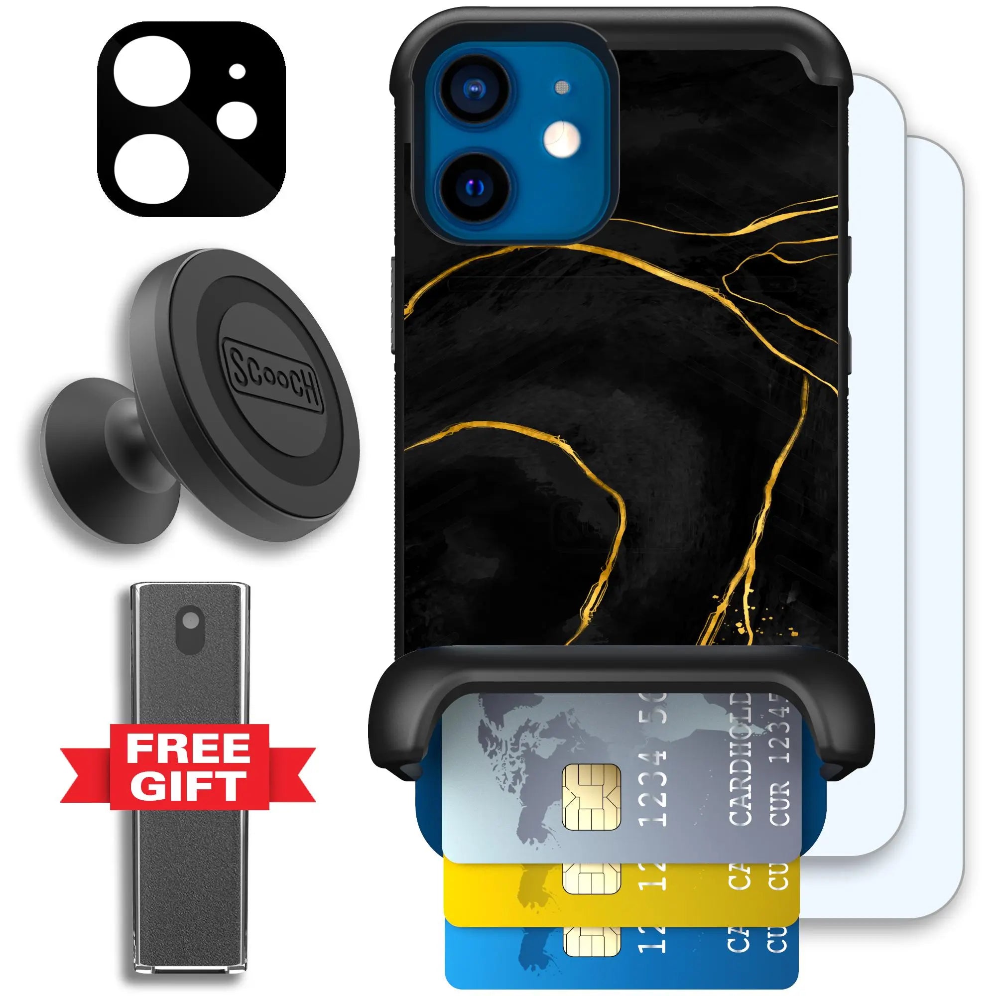 Scooch-Wingmate Defender Bundle for iPhone 12 Mini-Black-Marble