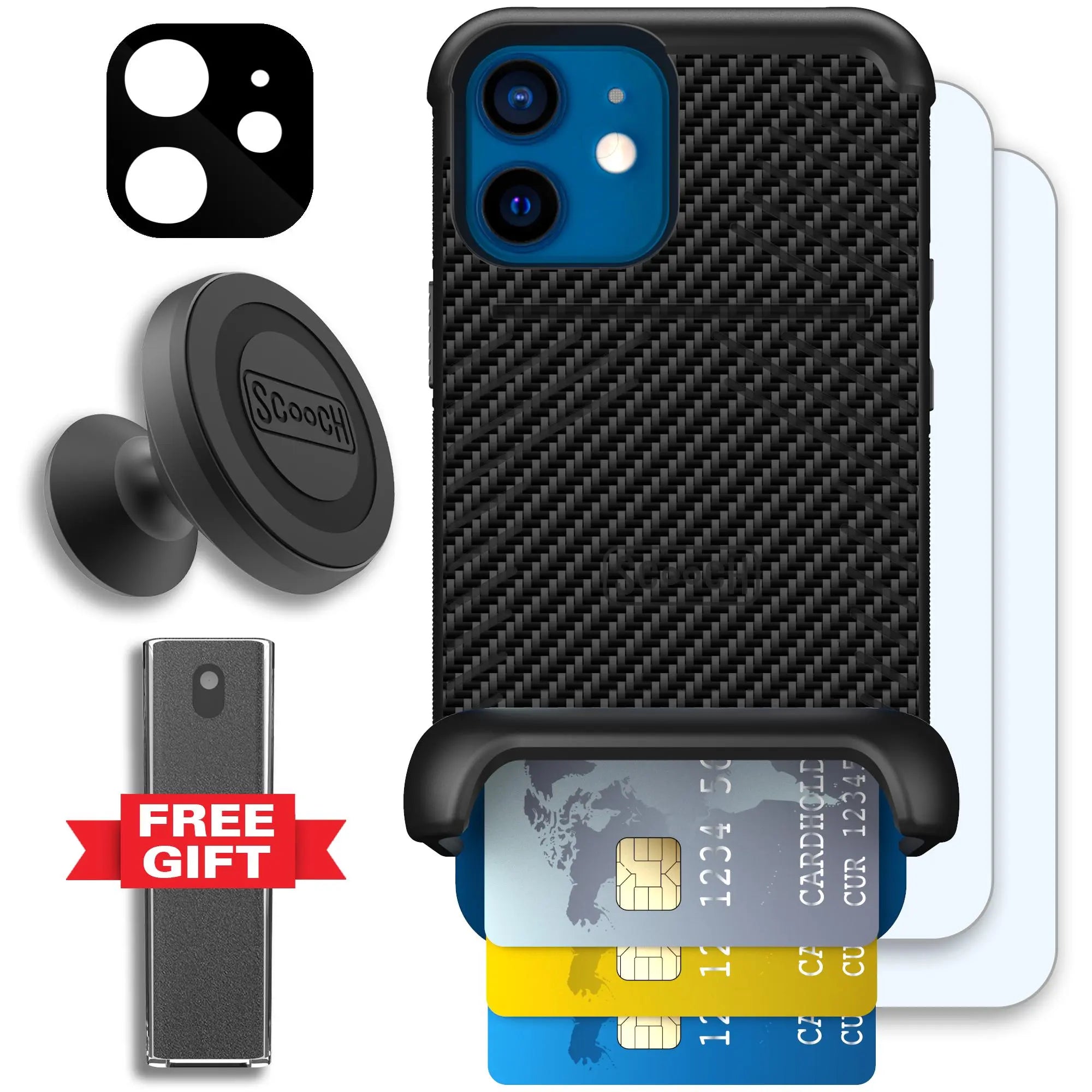 Scooch-Wingmate Defender Bundle for iPhone 12 Mini-Carbon-Fiber