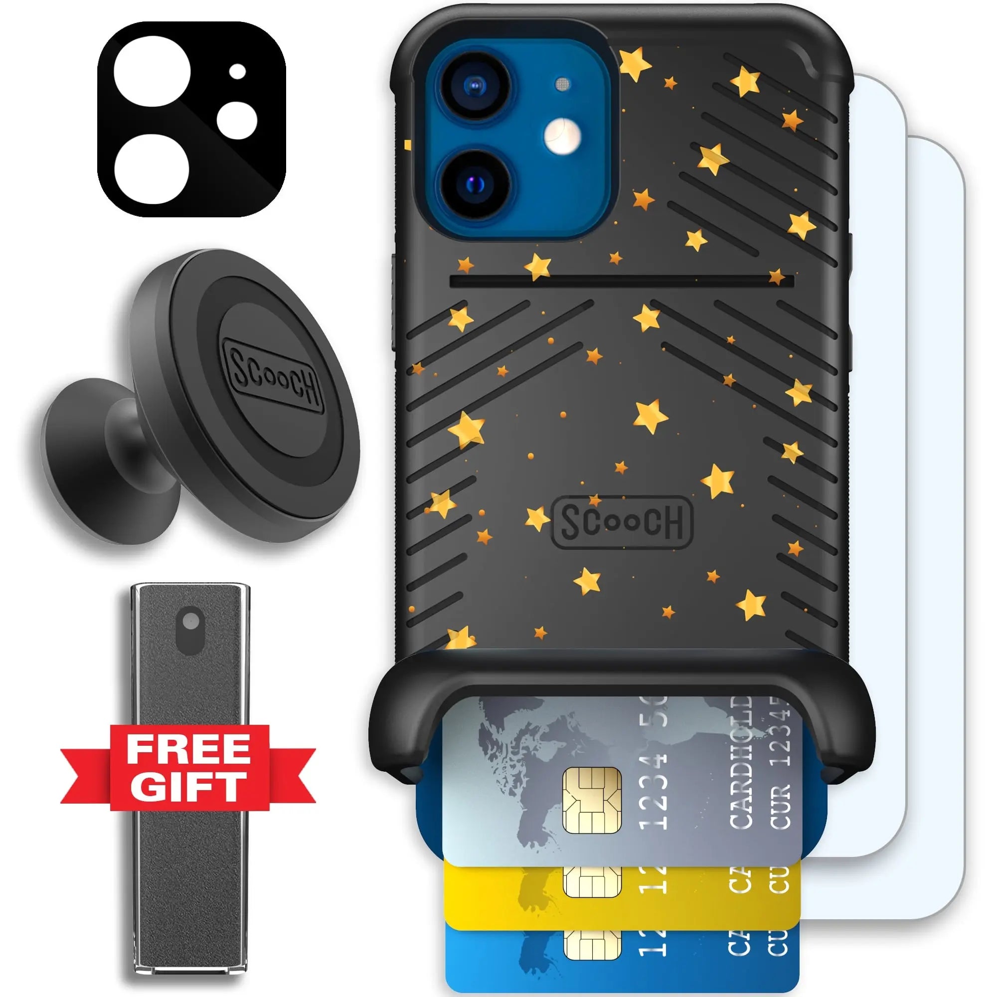 Scooch-Wingmate Defender Bundle for iPhone 12 Mini-Gold-Stars