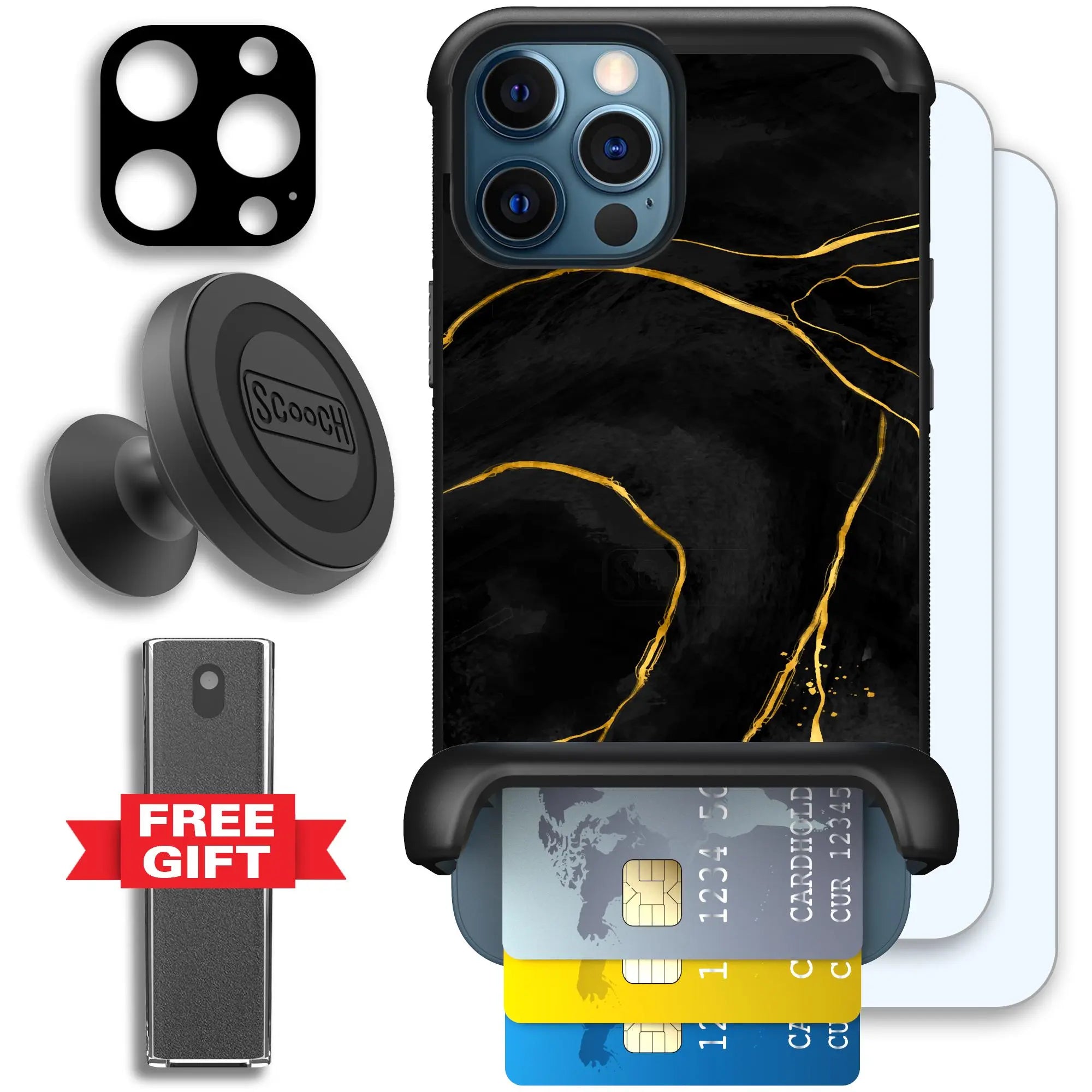 Scooch-Wingmate Defender Bundle for iPhone 12 Pro-Black-Marble