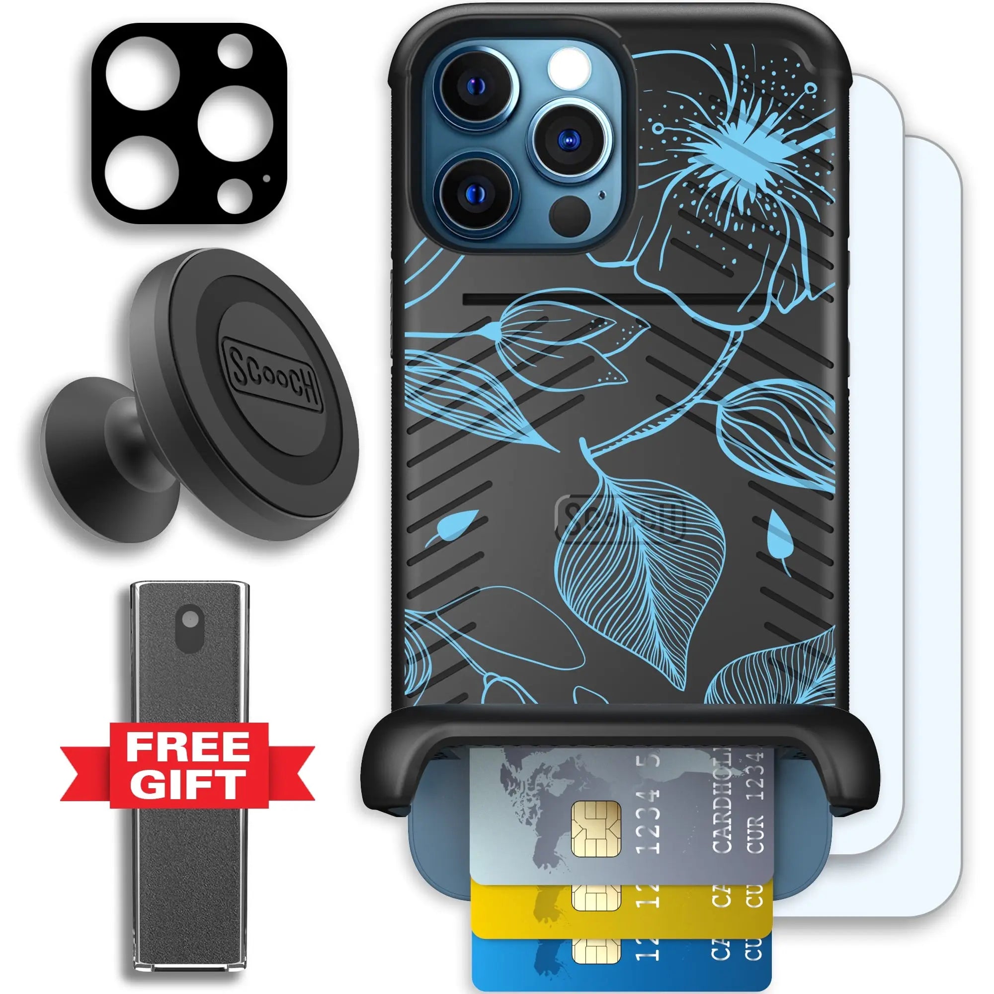 Scooch-Wingmate Defender Bundle for iPhone 12 Pro-Blue-Hibiscus