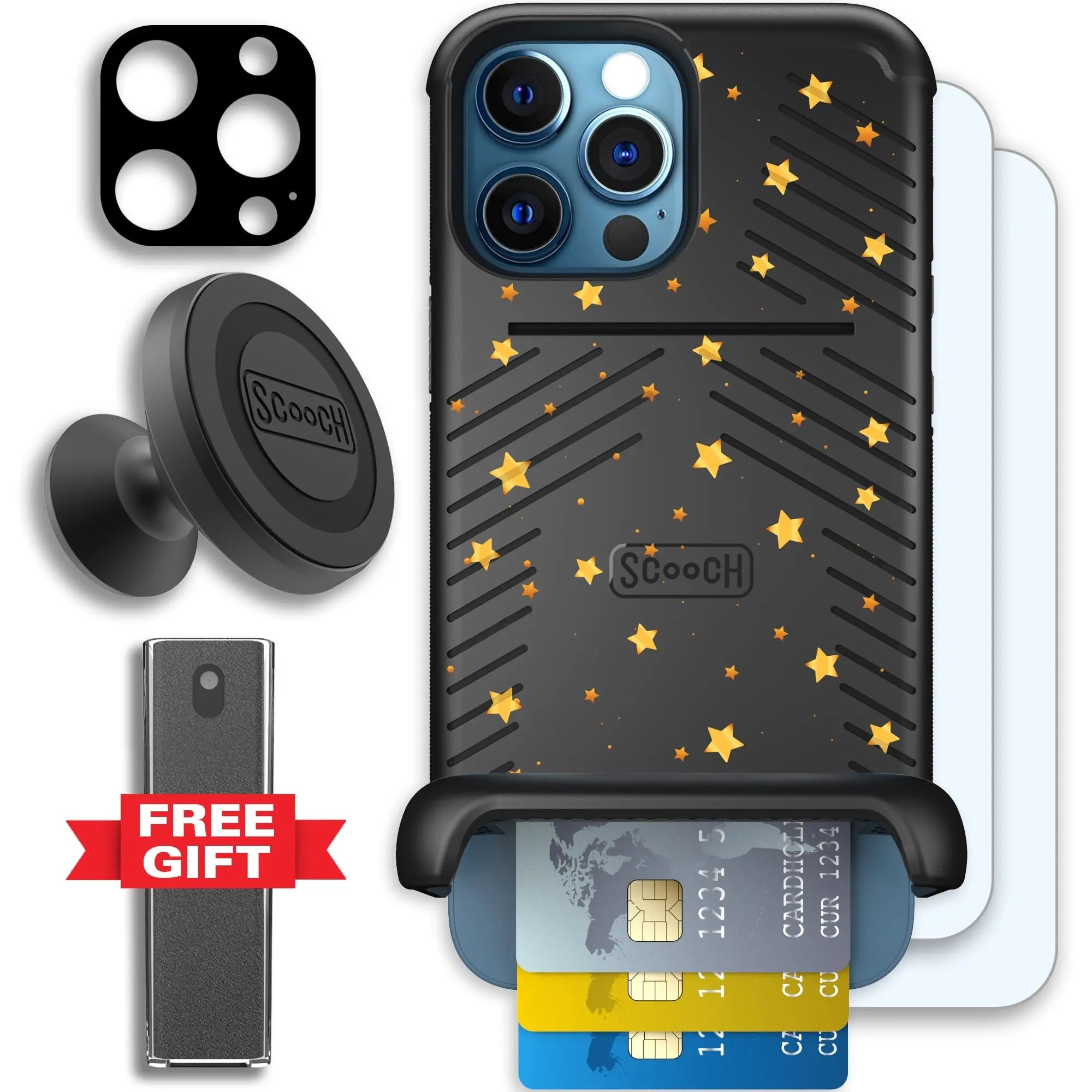 Scooch-Wingmate Defender Bundle for iPhone 12 Pro-Gold-Stars