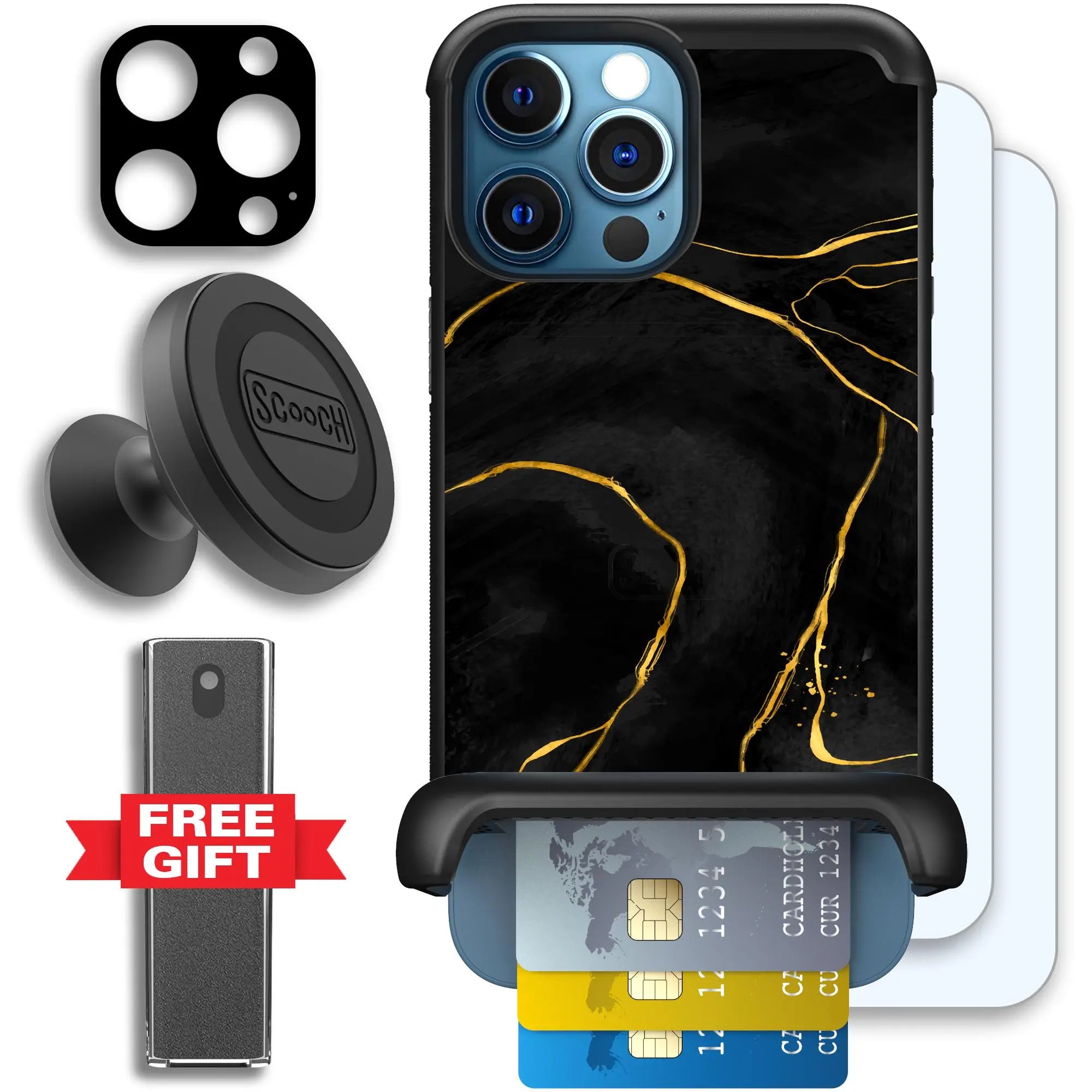 Scooch-Wingmate Defender Bundle for iPhone 12 Pro Max-Black-Marble