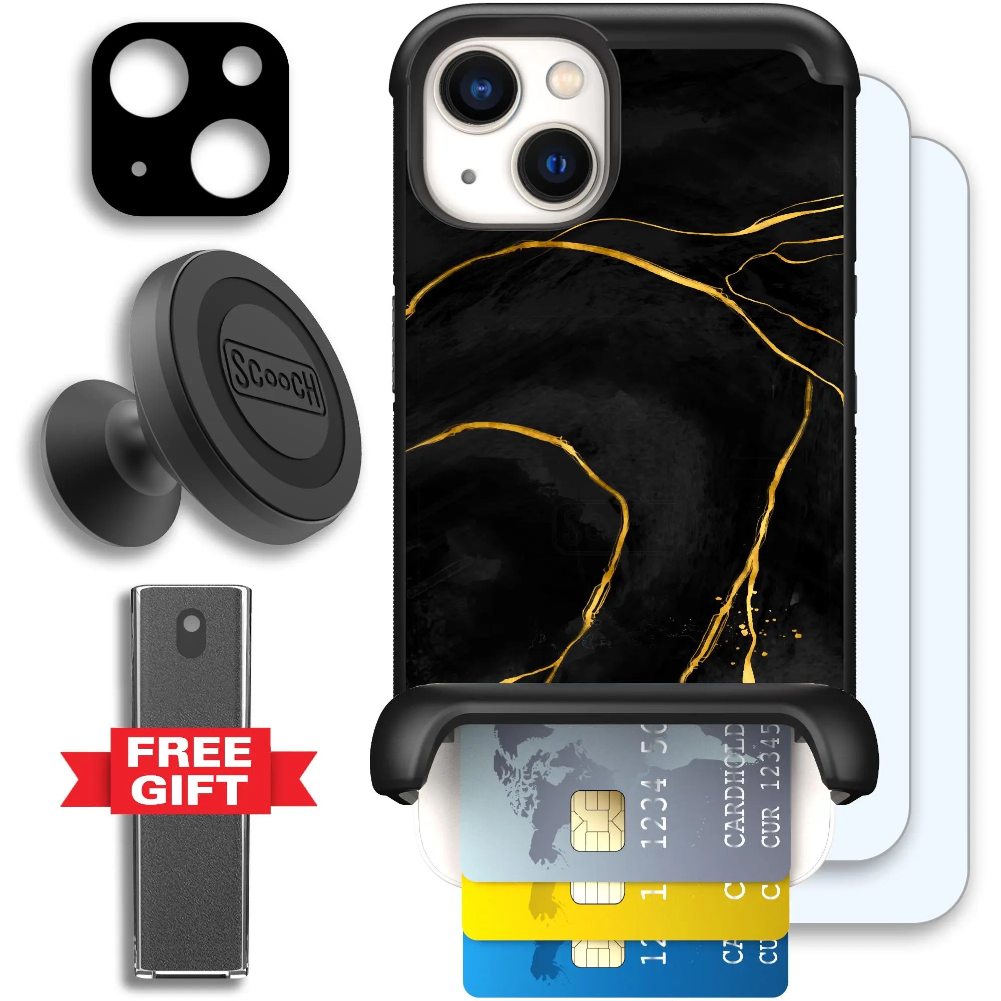 Scooch-Wingmate Defender Bundle for iPhone 13-Black-Marble