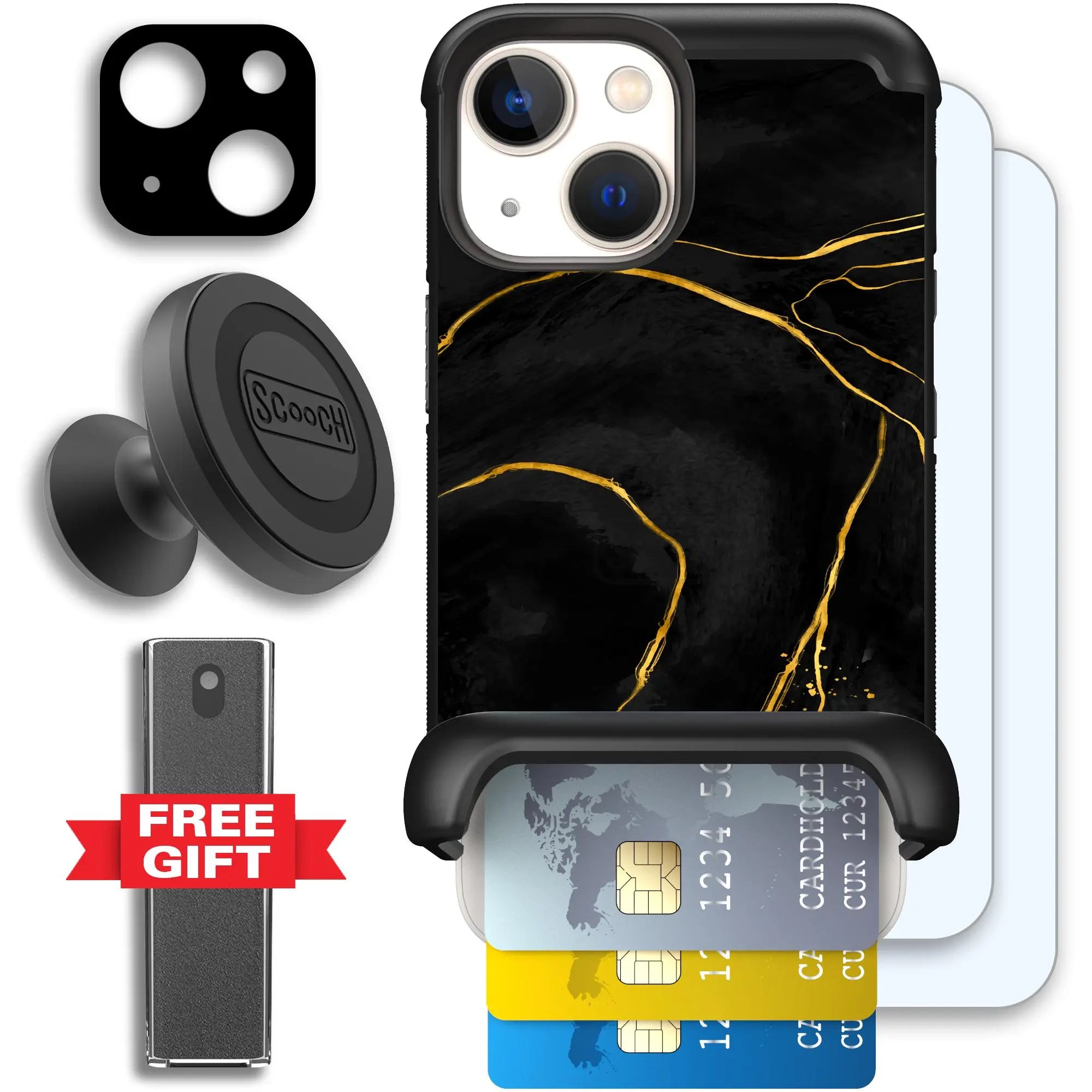 Scooch-Wingmate Defender Bundle for iPhone 13 Mini-Black-Marble