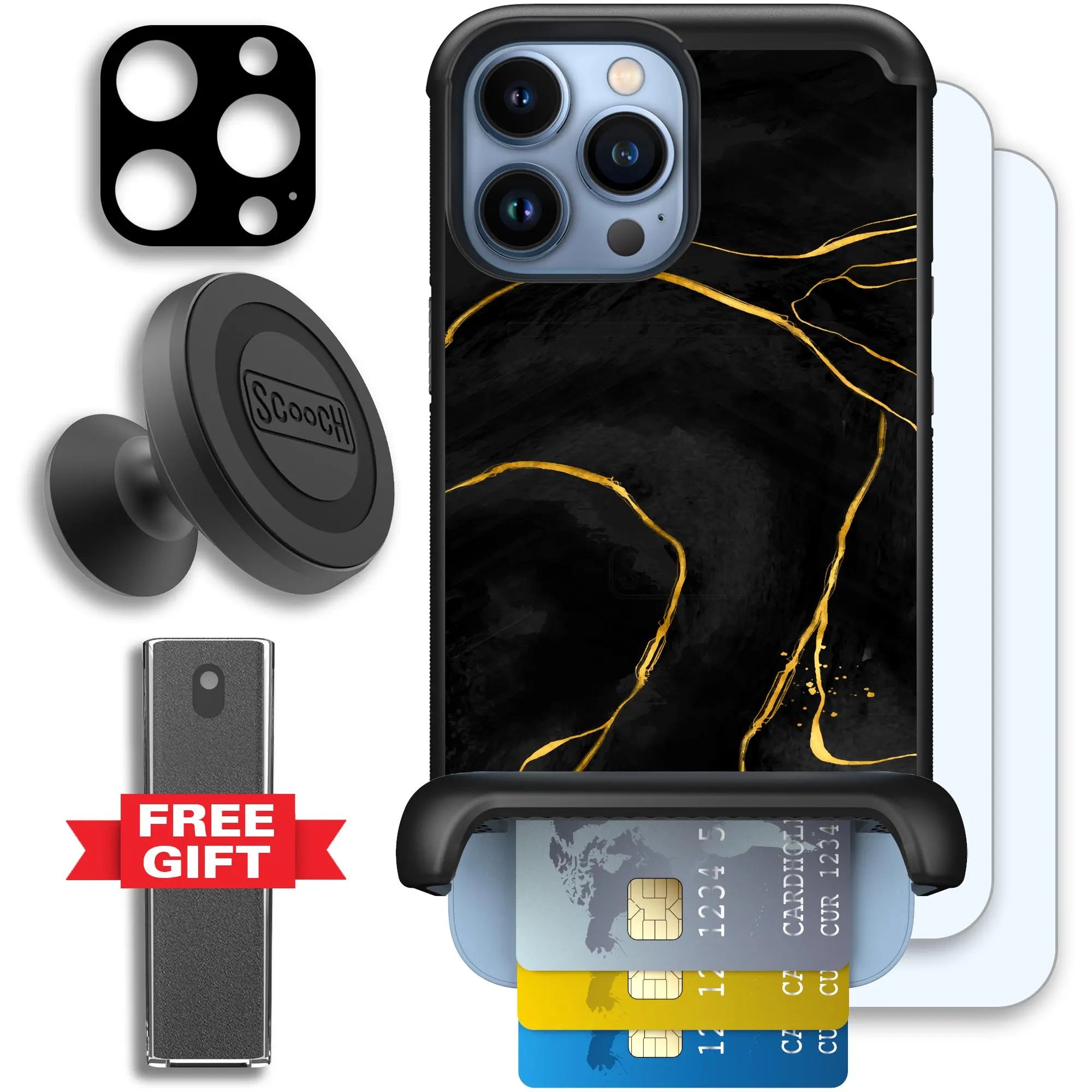 Scooch-Wingmate Defender Bundle for iPhone 13 Pro-Black-Marble