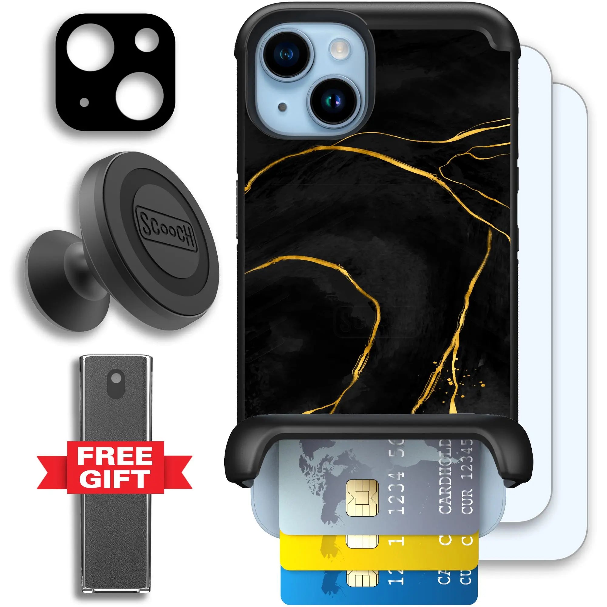 Scooch-Wingmate Defender Bundle for iPhone 14-Black-Marble