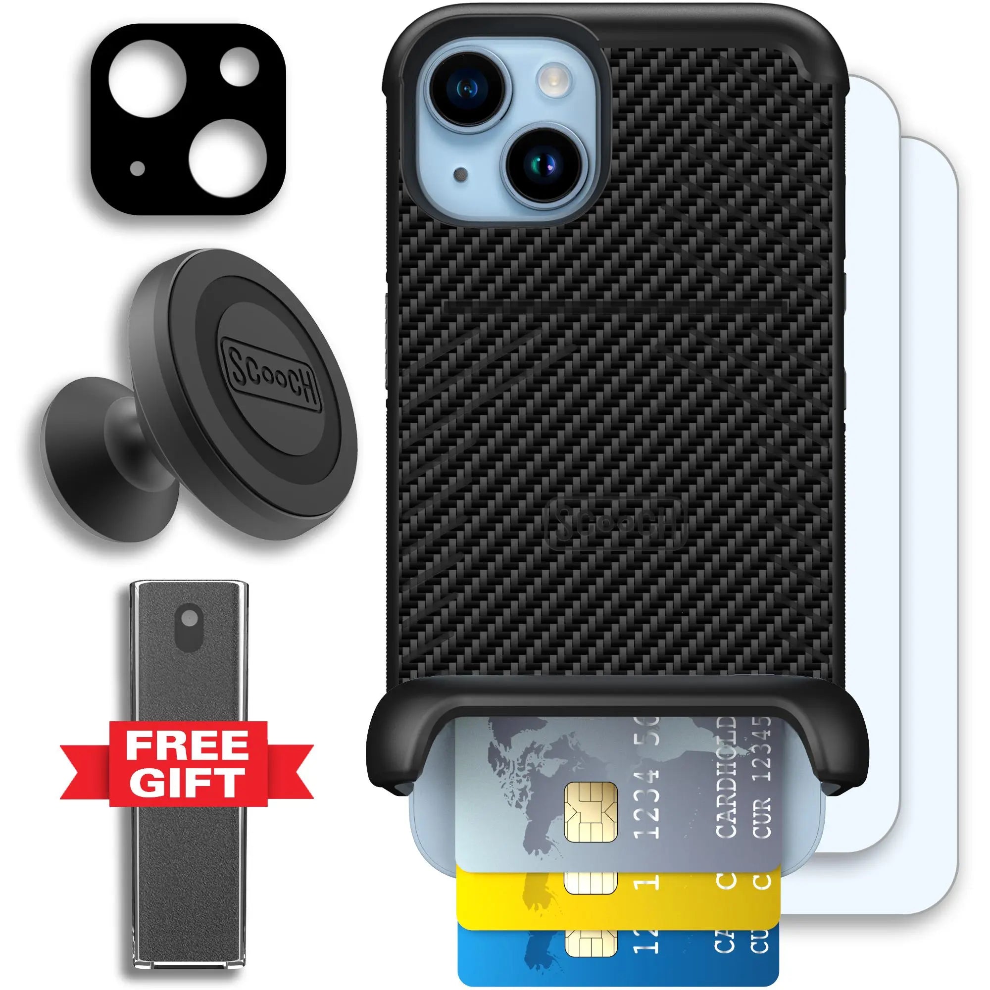 Scooch-Wingmate Defender Bundle for iPhone 14-Carbon-Fiber