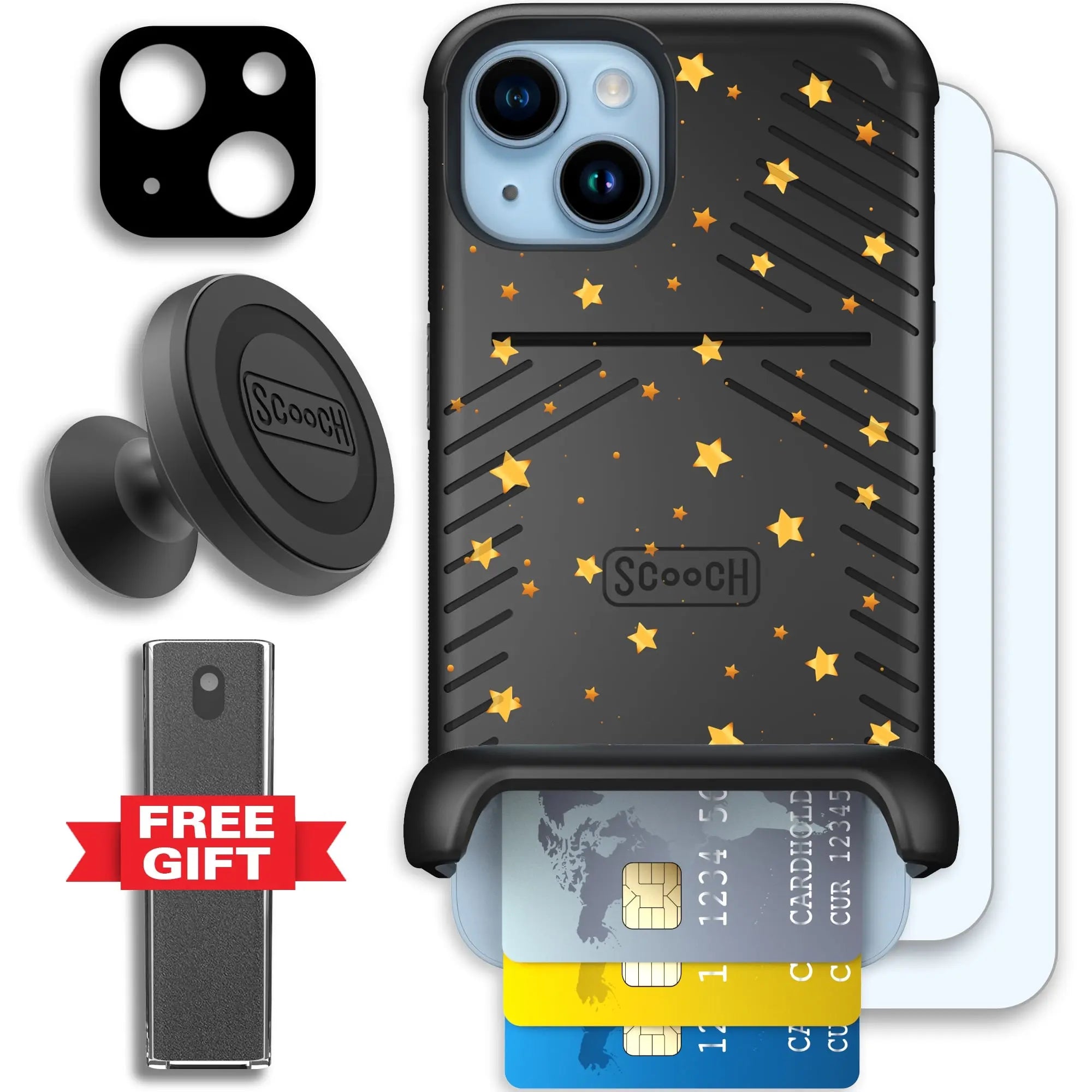 Scooch-Wingmate Defender Bundle for iPhone 14-Gold-Stars