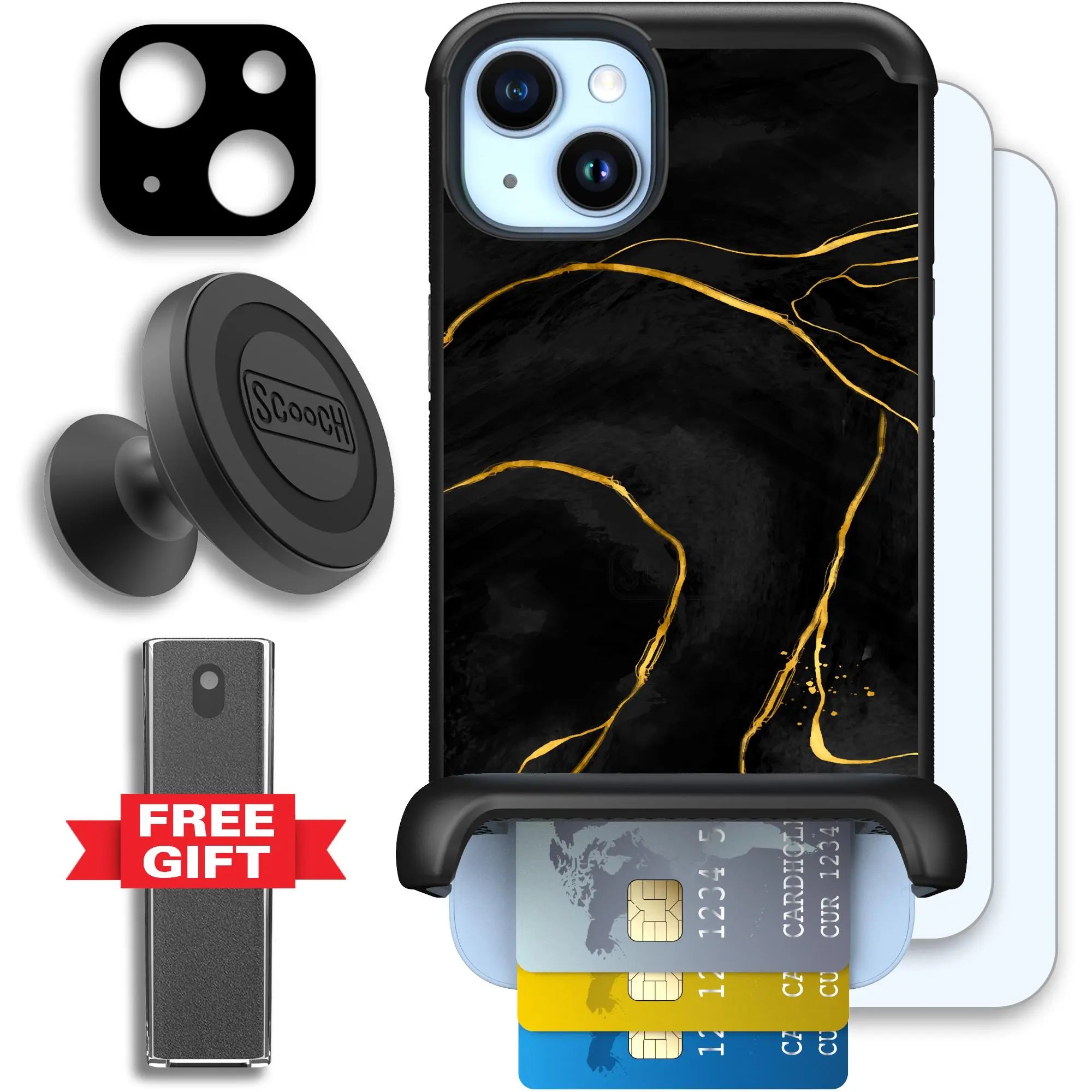 Scooch-Wingmate Defender Bundle for iPhone 14 Plus-Black-Marble