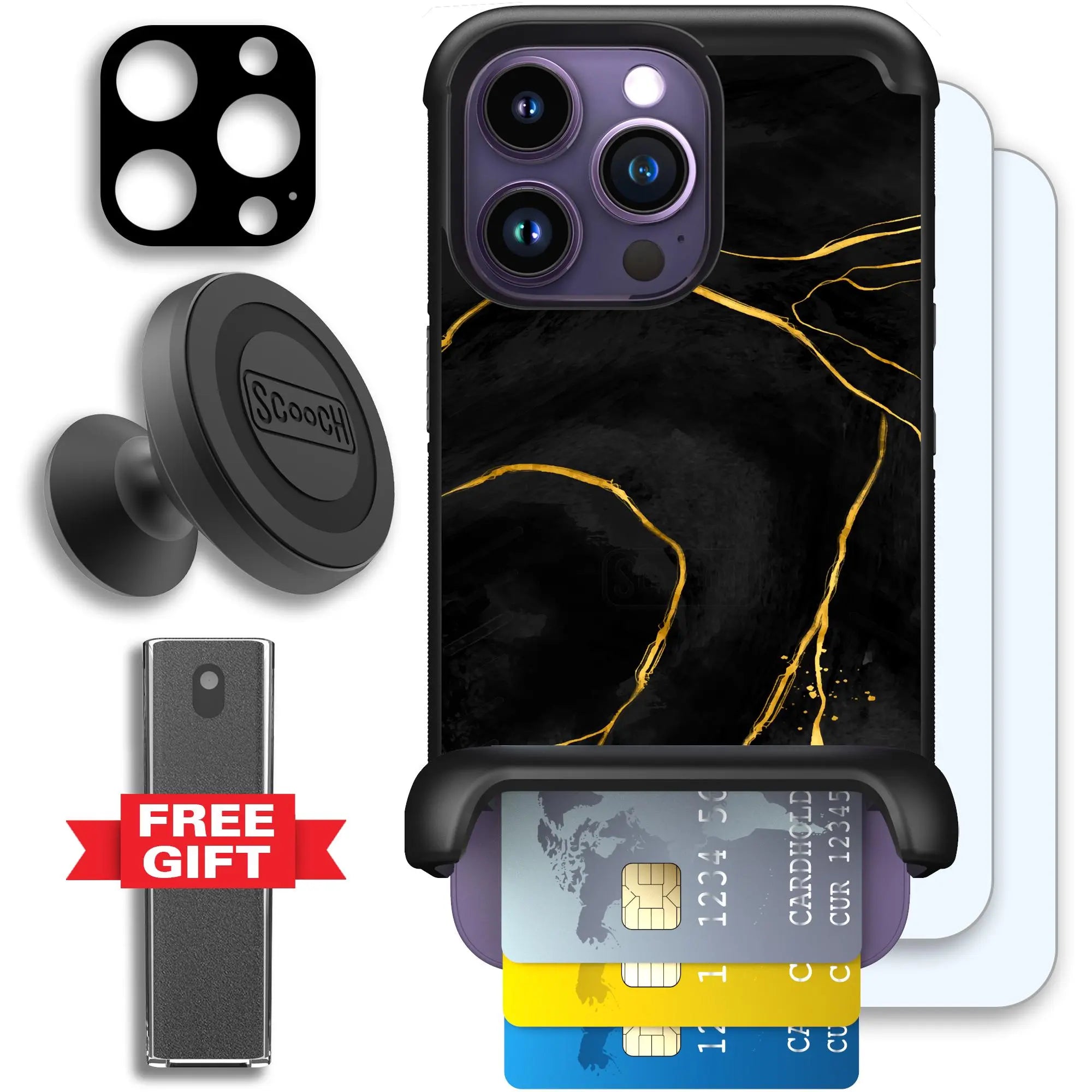 Scooch-Wingmate Defender Bundle for iPhone 14 Pro-Black-Marble