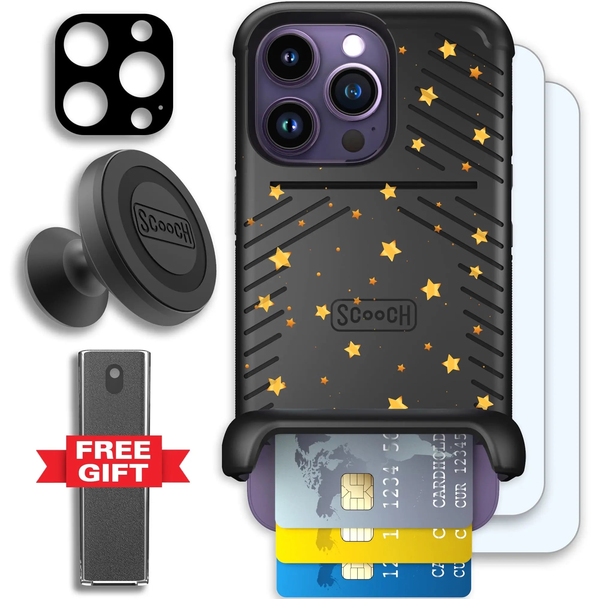 Scooch-Wingmate Defender Bundle for iPhone 14 Pro-Gold-Stars