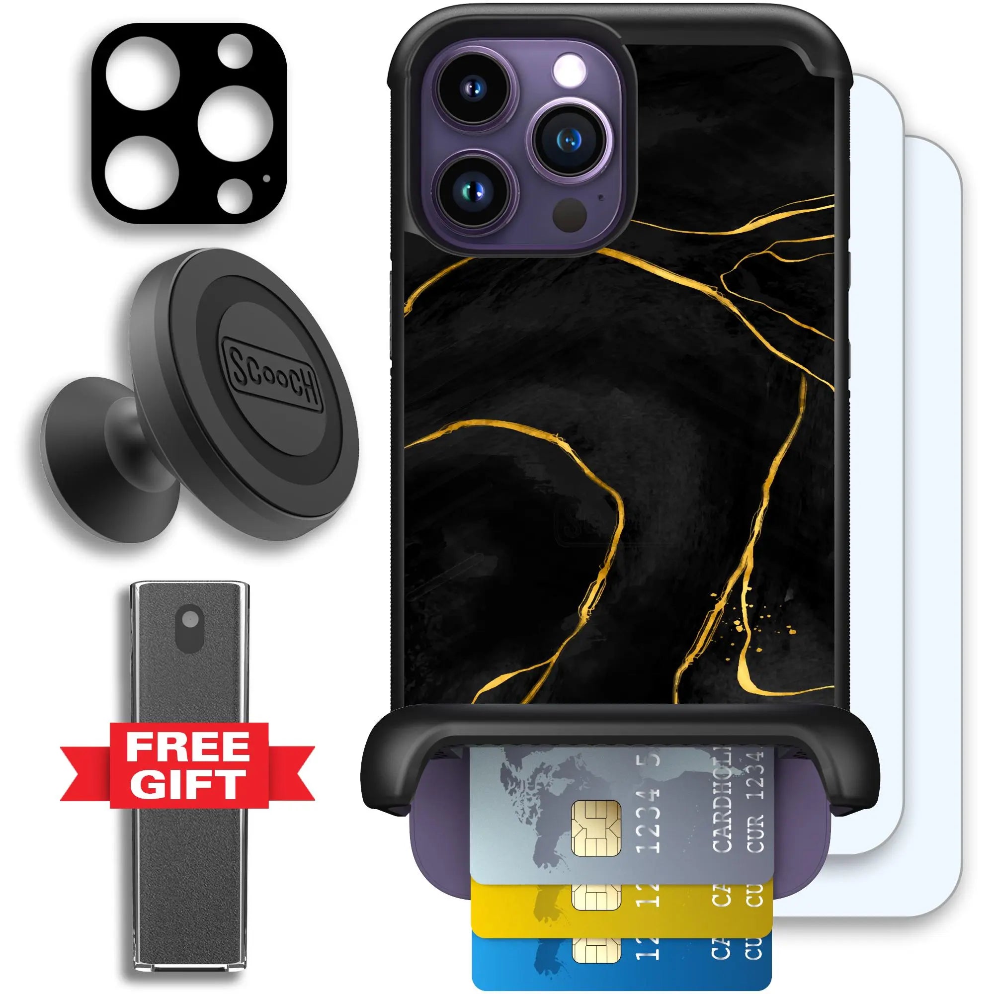 Scooch-Wingmate Defender Bundle for iPhone 14 Pro Max-Black-Marble