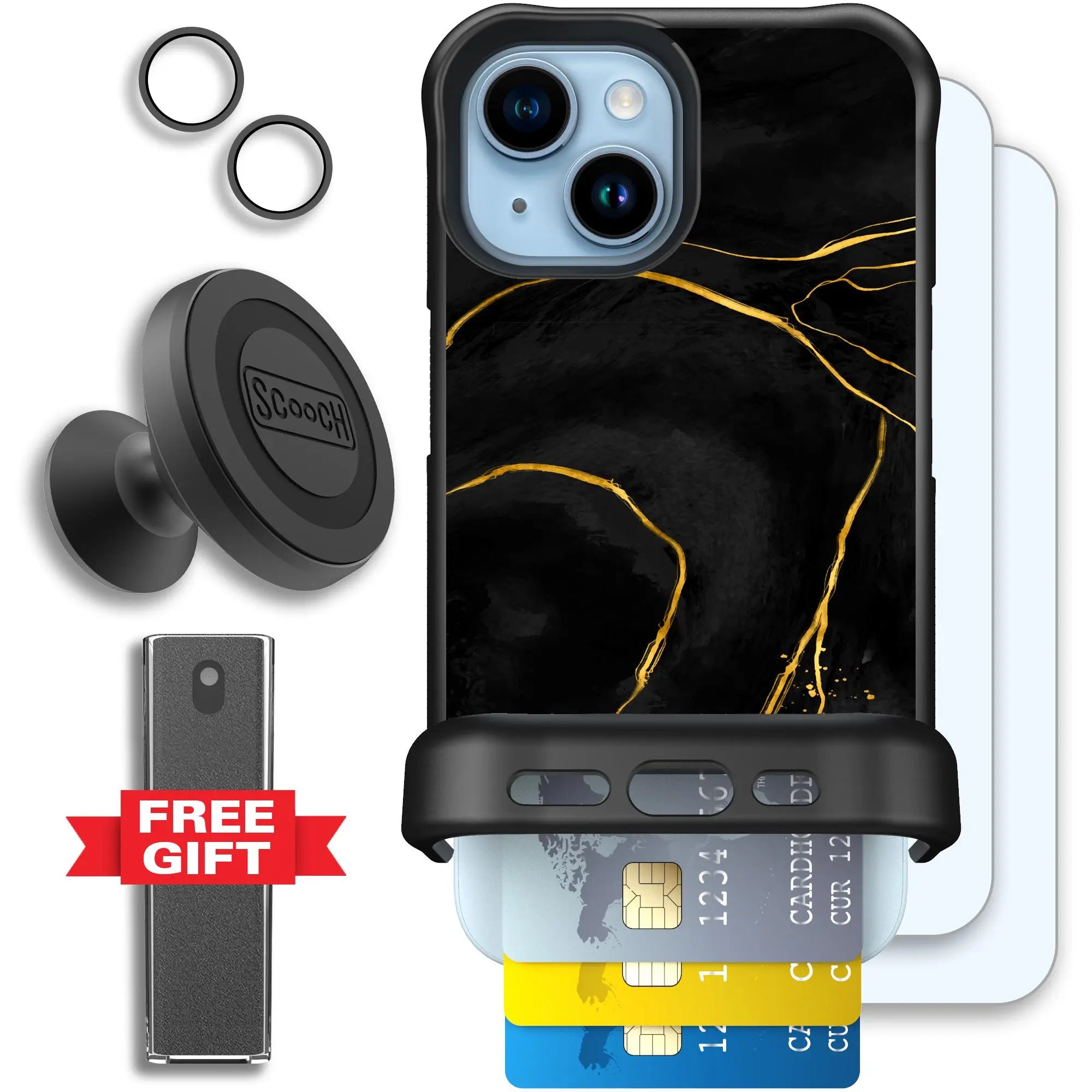 Scooch-Wingmate Defender Bundle for iPhone 15-Black-Marble