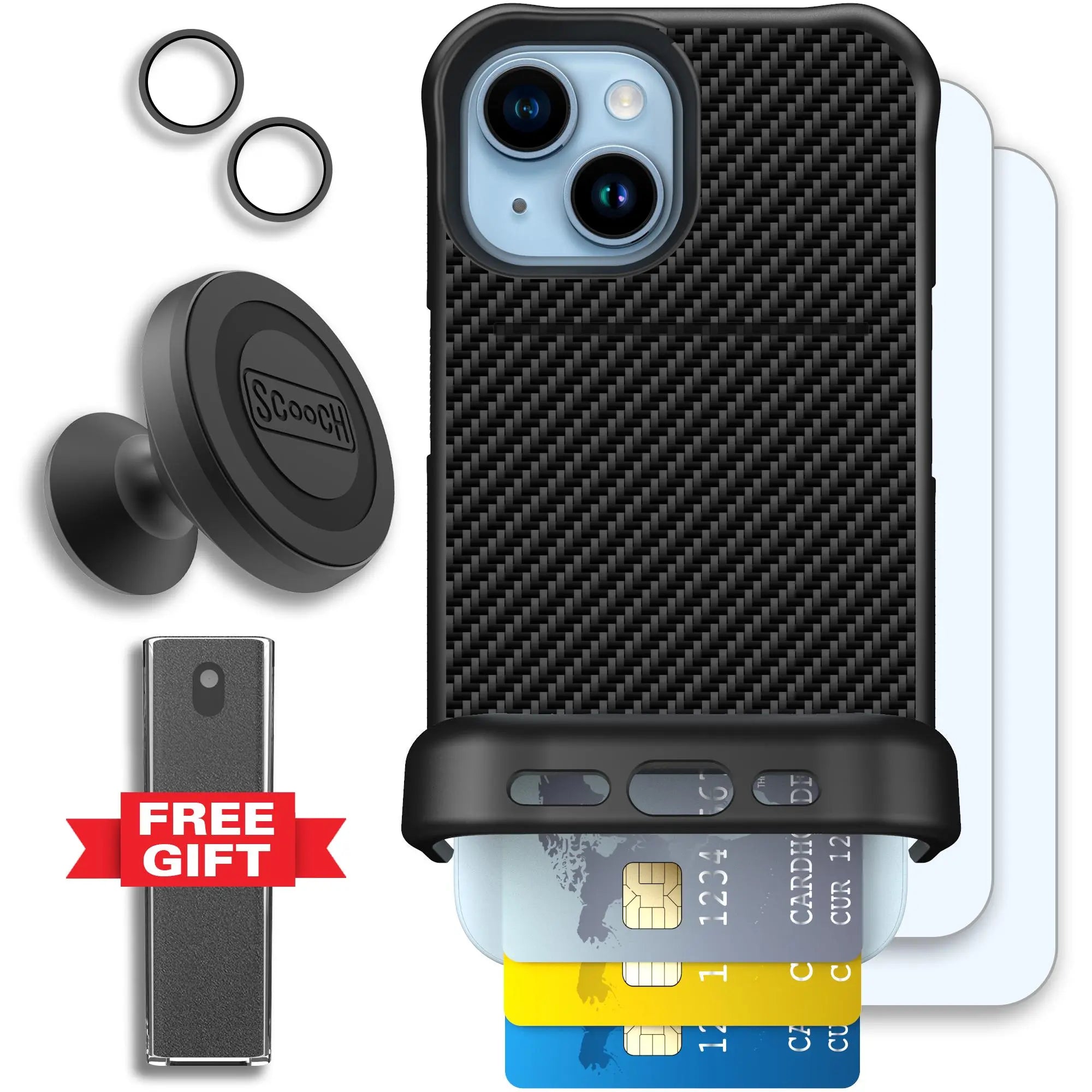 Scooch-Wingmate Defender Bundle for iPhone 15-Carbon-Fiber