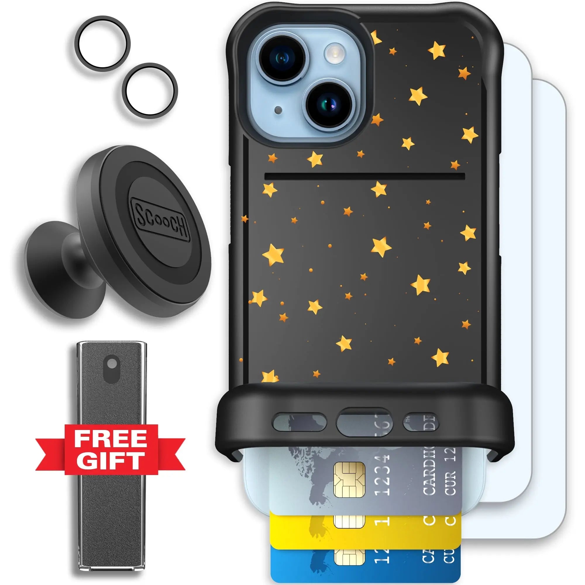 Scooch-Wingmate Defender Bundle for iPhone 15-Gold-Stars