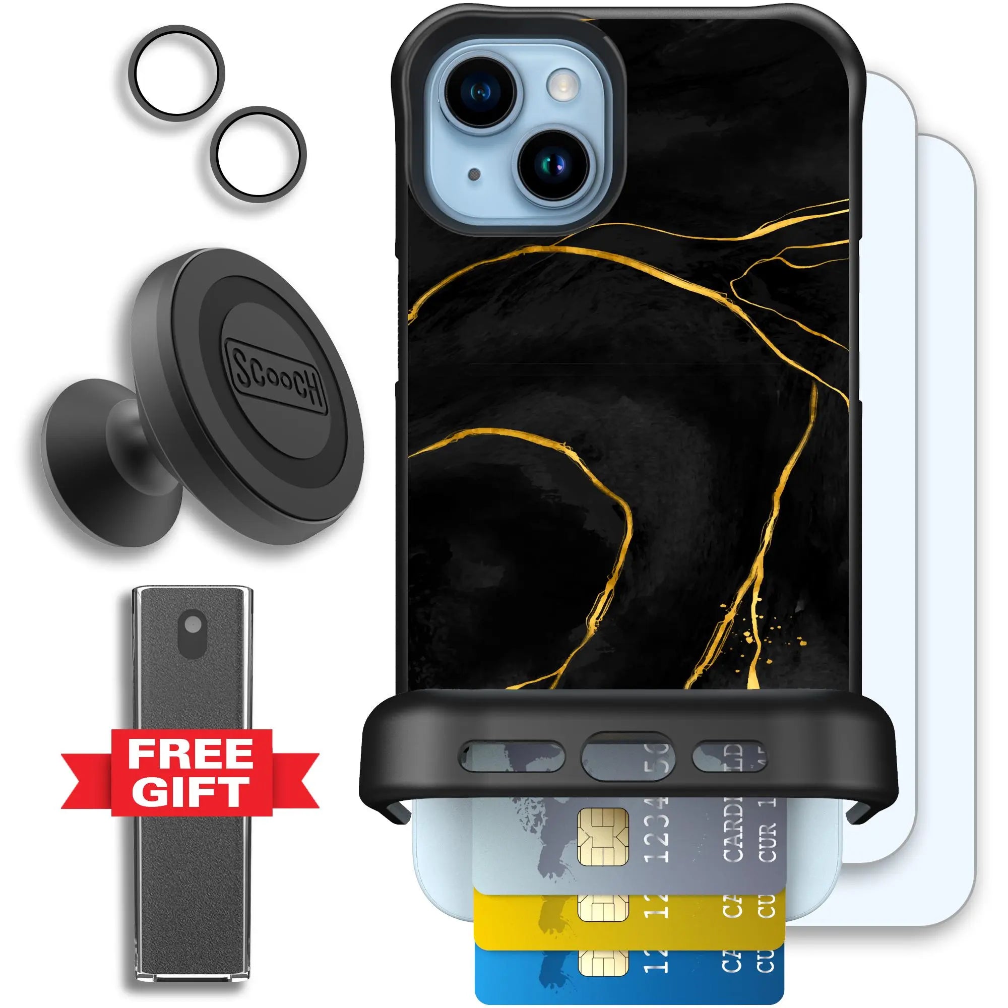 Scooch-Wingmate Defender Bundle for iPhone 15 Plus-Black-Marble