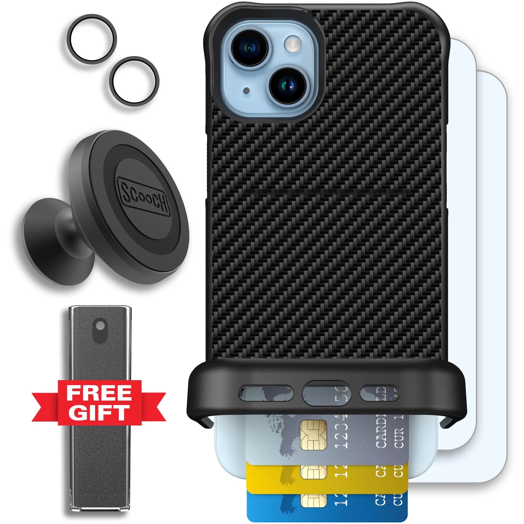 Scooch-Wingmate Defender Bundle for iPhone 15 Plus-Carbon-Fiber