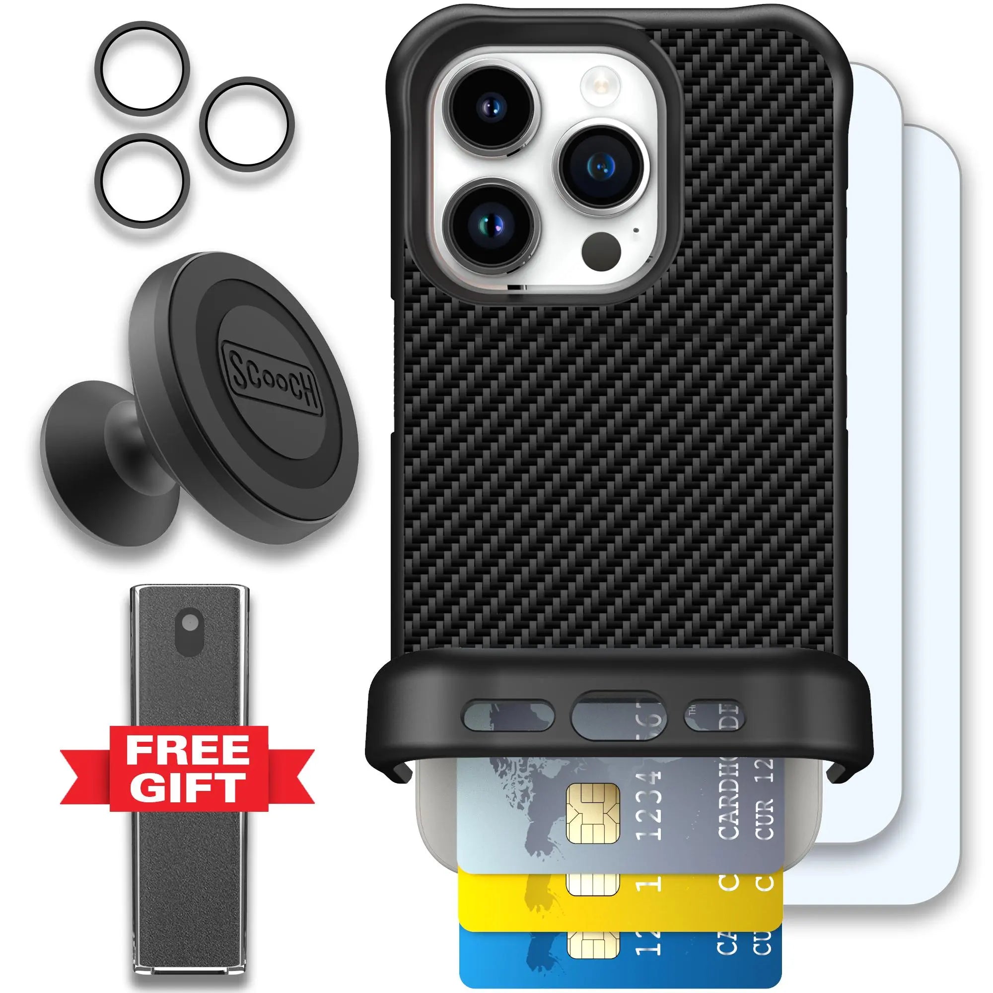 Scooch-Wingmate Defender Bundle for iPhone 15 Pro-Carbon-Fiber