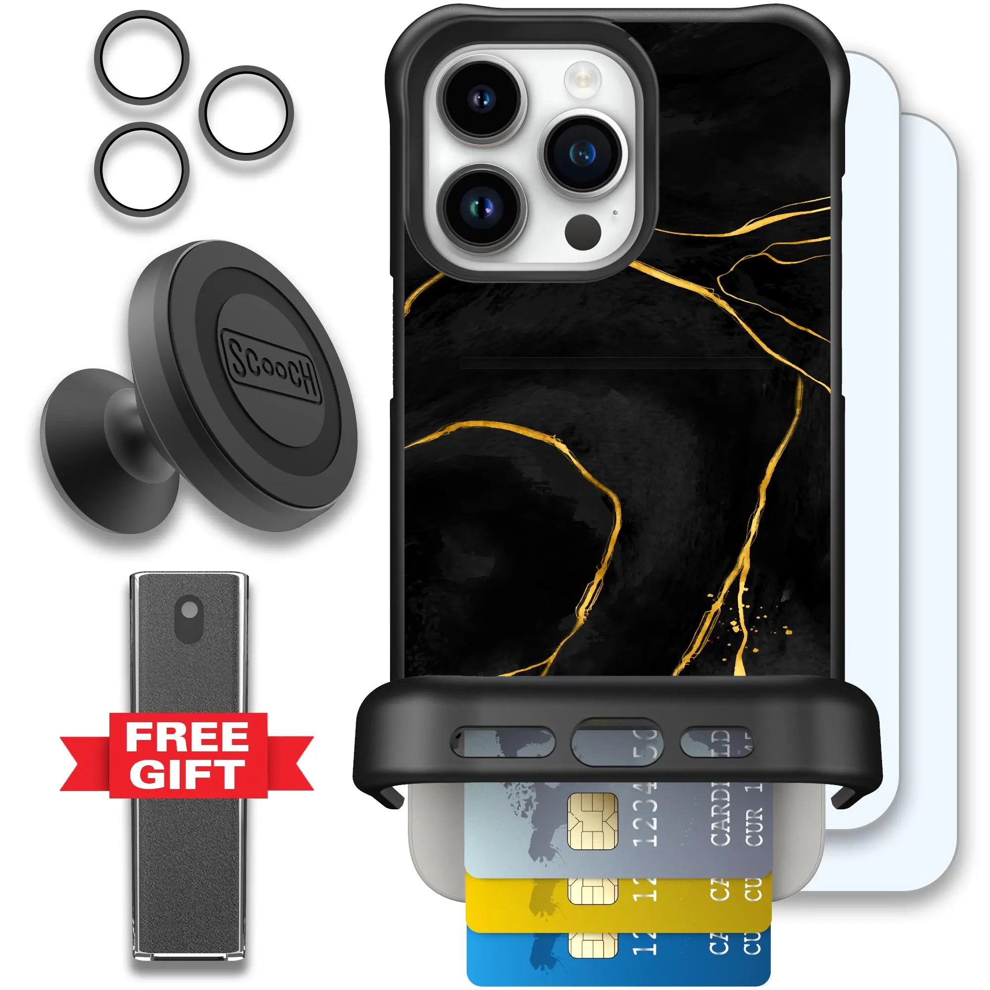 Scooch-Wingmate Defender Bundle for iPhone 15 Pro Max-Black-Marble